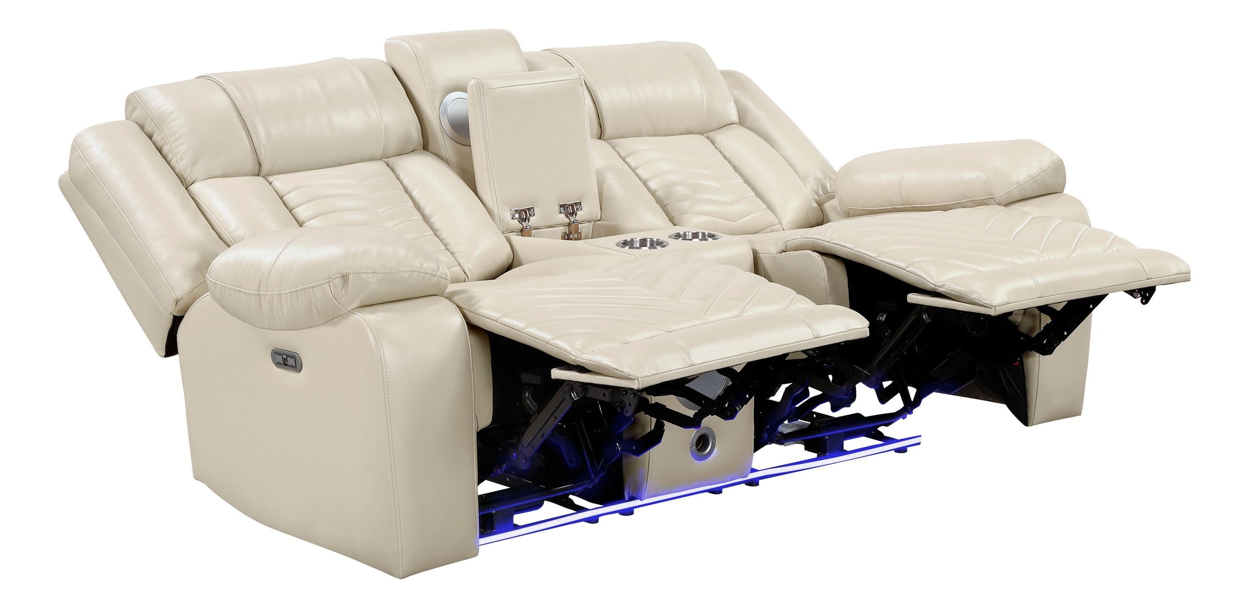 Huron Faux Leather Power Double Reclining Loveseat with LED Lighting