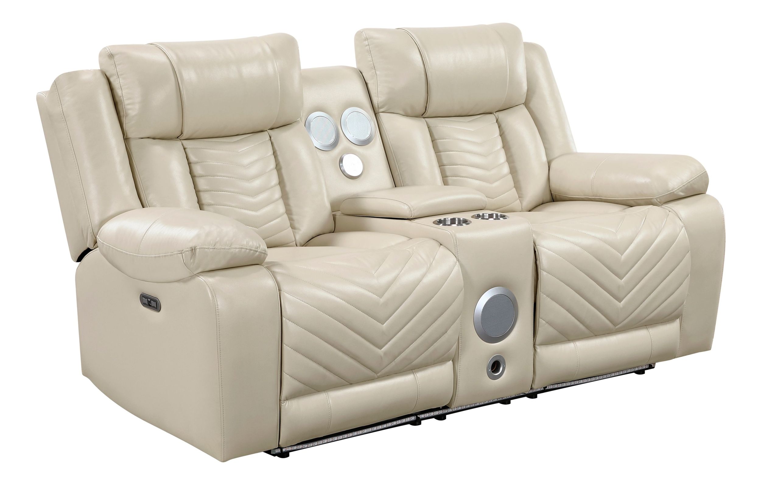 Huron Faux Leather Power Double Reclining Loveseat with LED Lighting