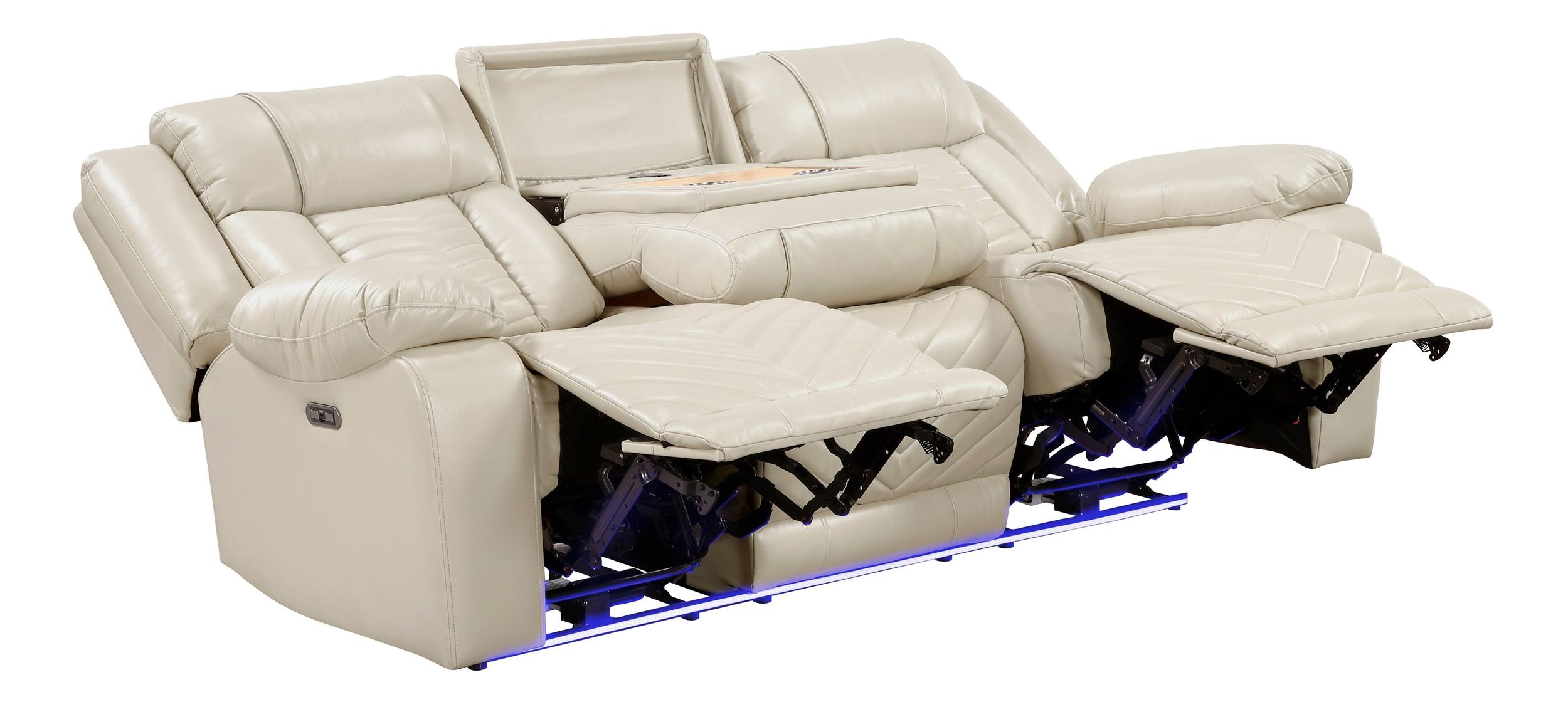 Huron Faux Leather Power Double Reclining Sofa with LED Lighting