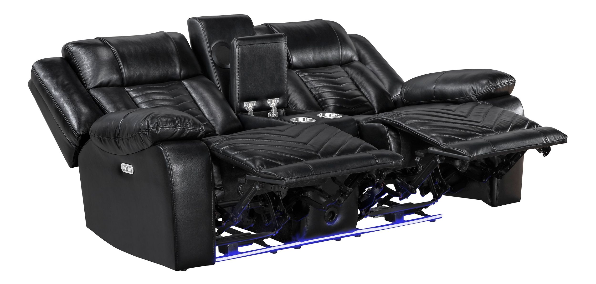 Huron Faux Leather Power Double Reclining Loveseat with LED Lighting