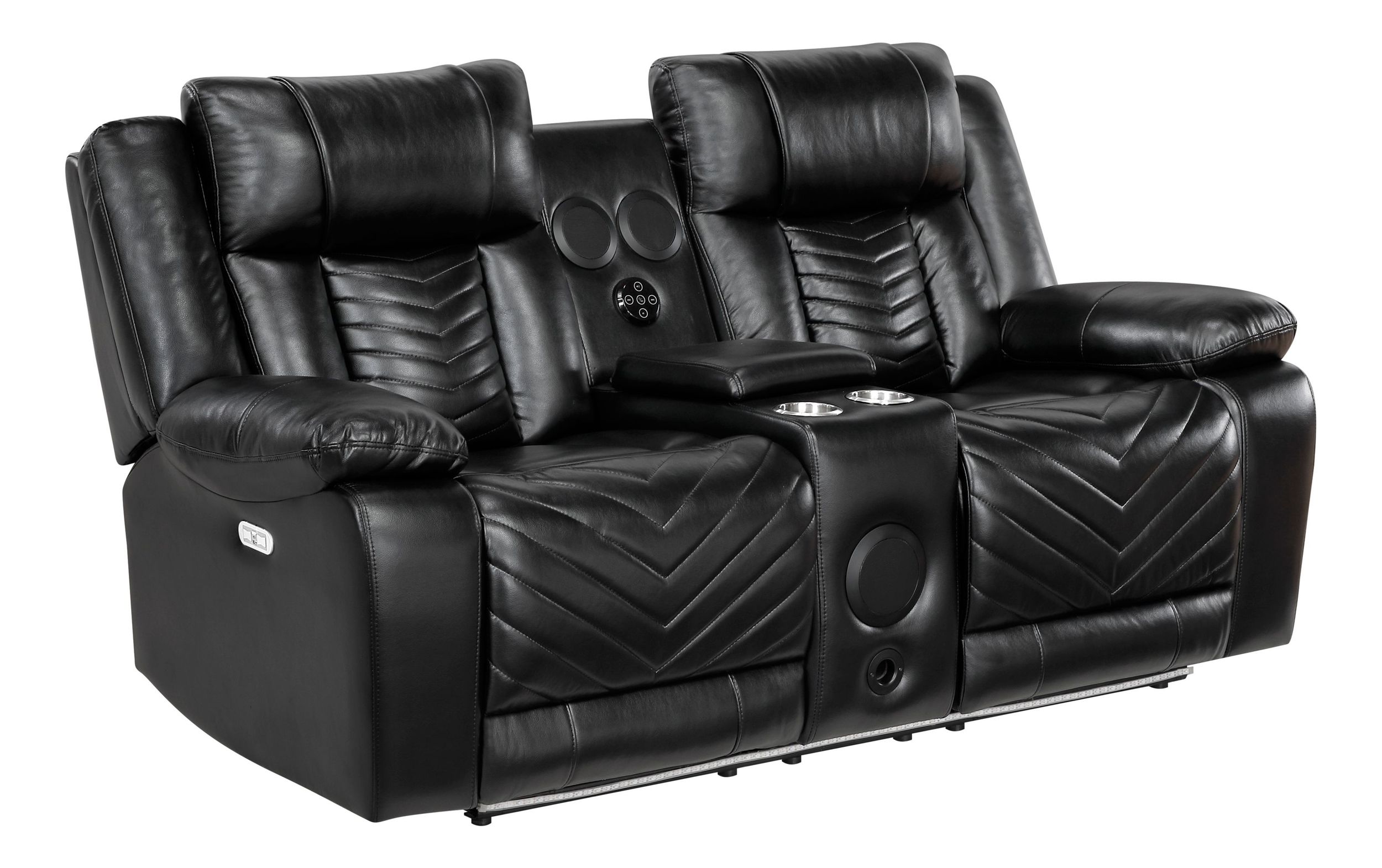 Huron Faux Leather Power Double Reclining Loveseat with LED Lighting
