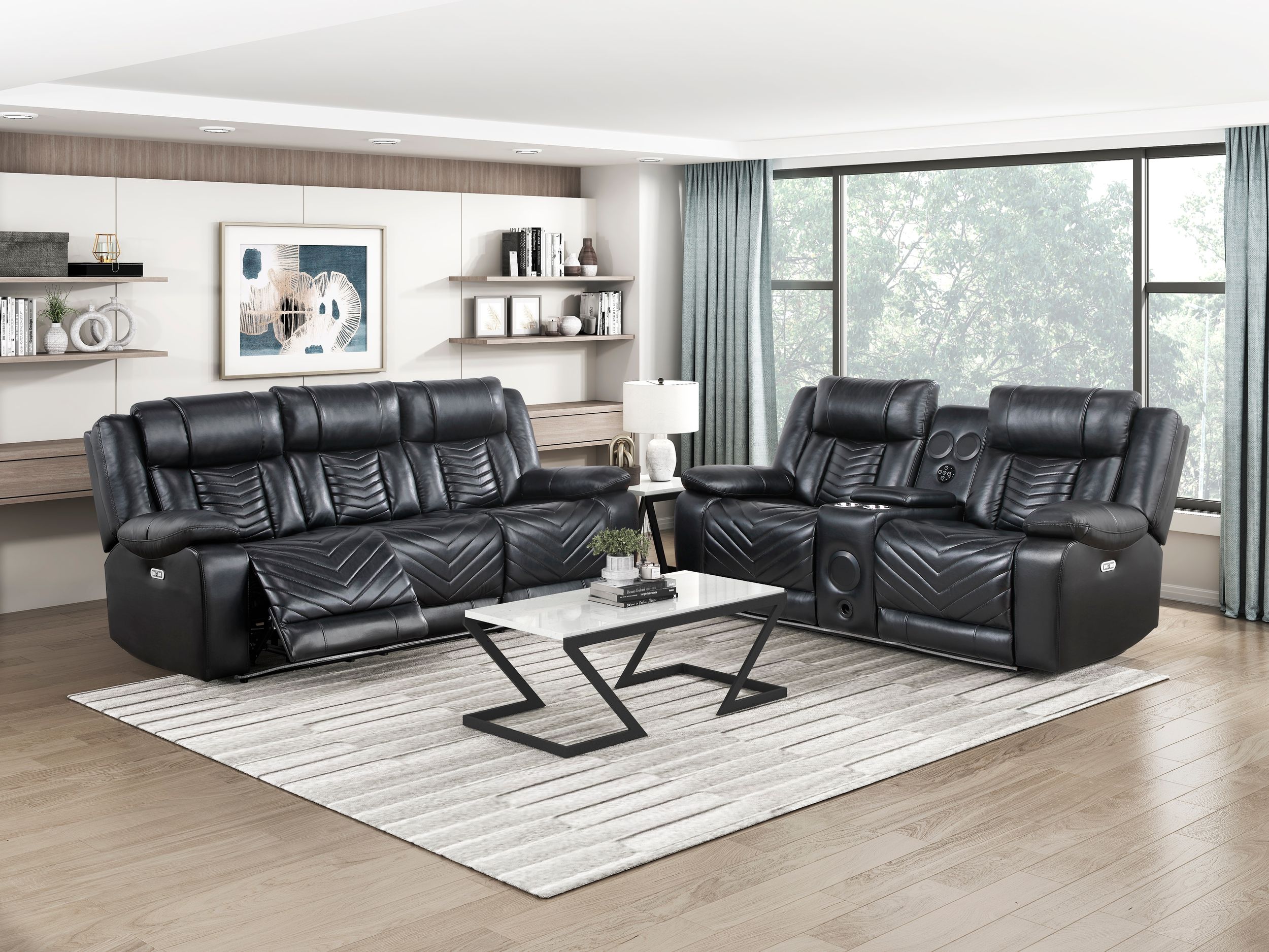 Huron Faux Leather Power Double Reclining Loveseat with LED Lighting
