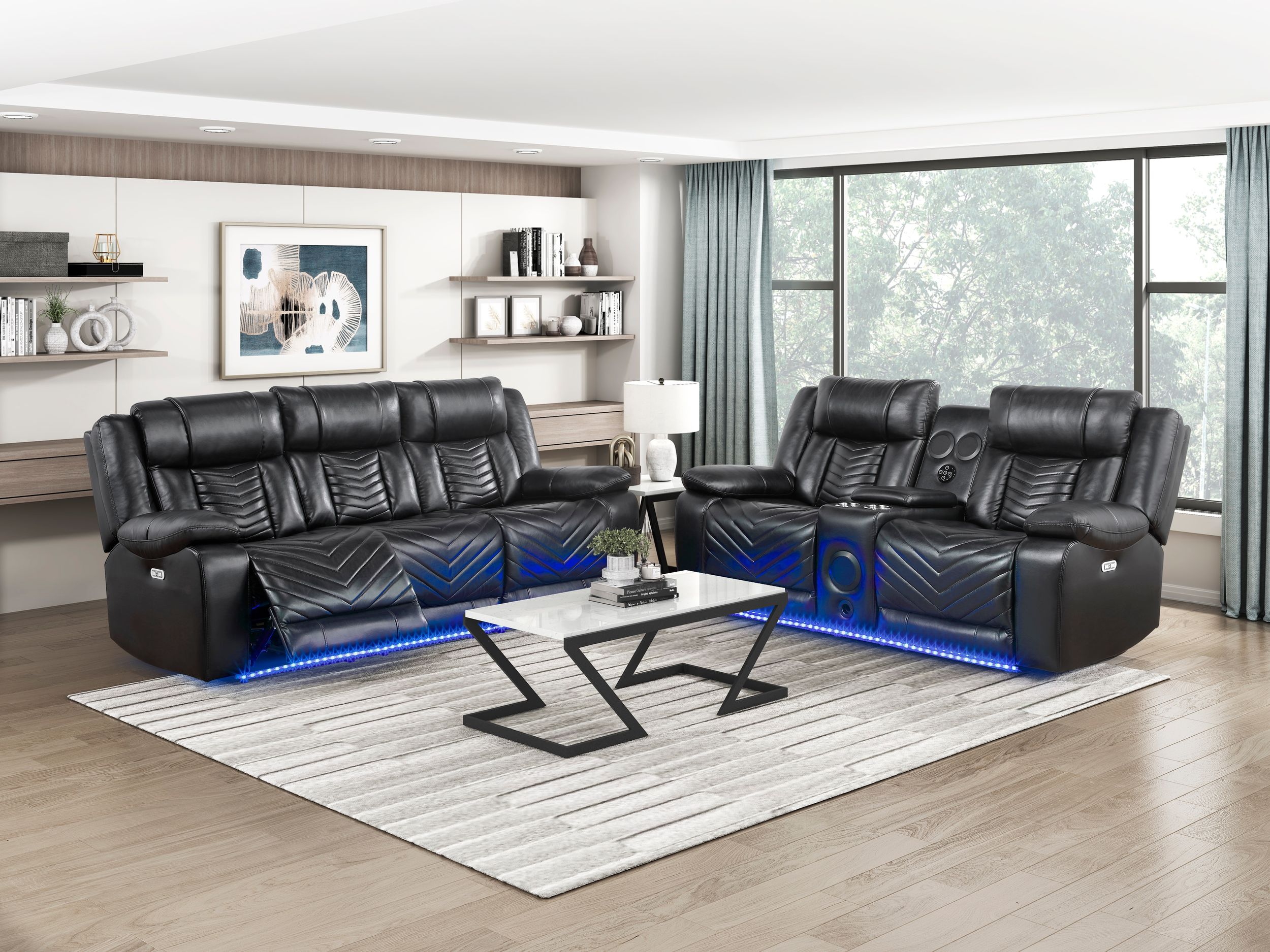 Huron Faux Leather Power Double Reclining Loveseat with LED Lighting