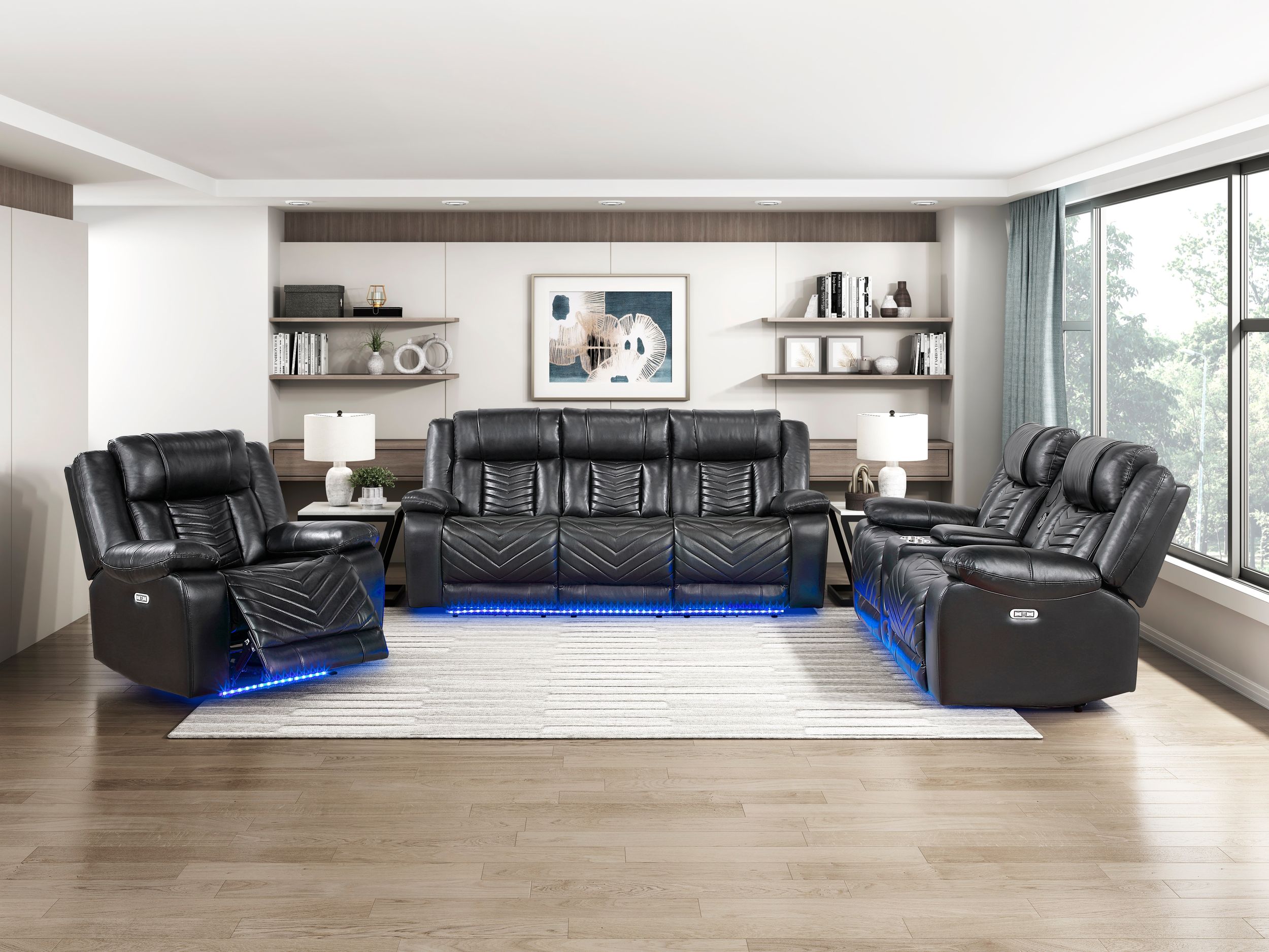 Huron Faux Leather Power Double Reclining Loveseat with LED Lighting