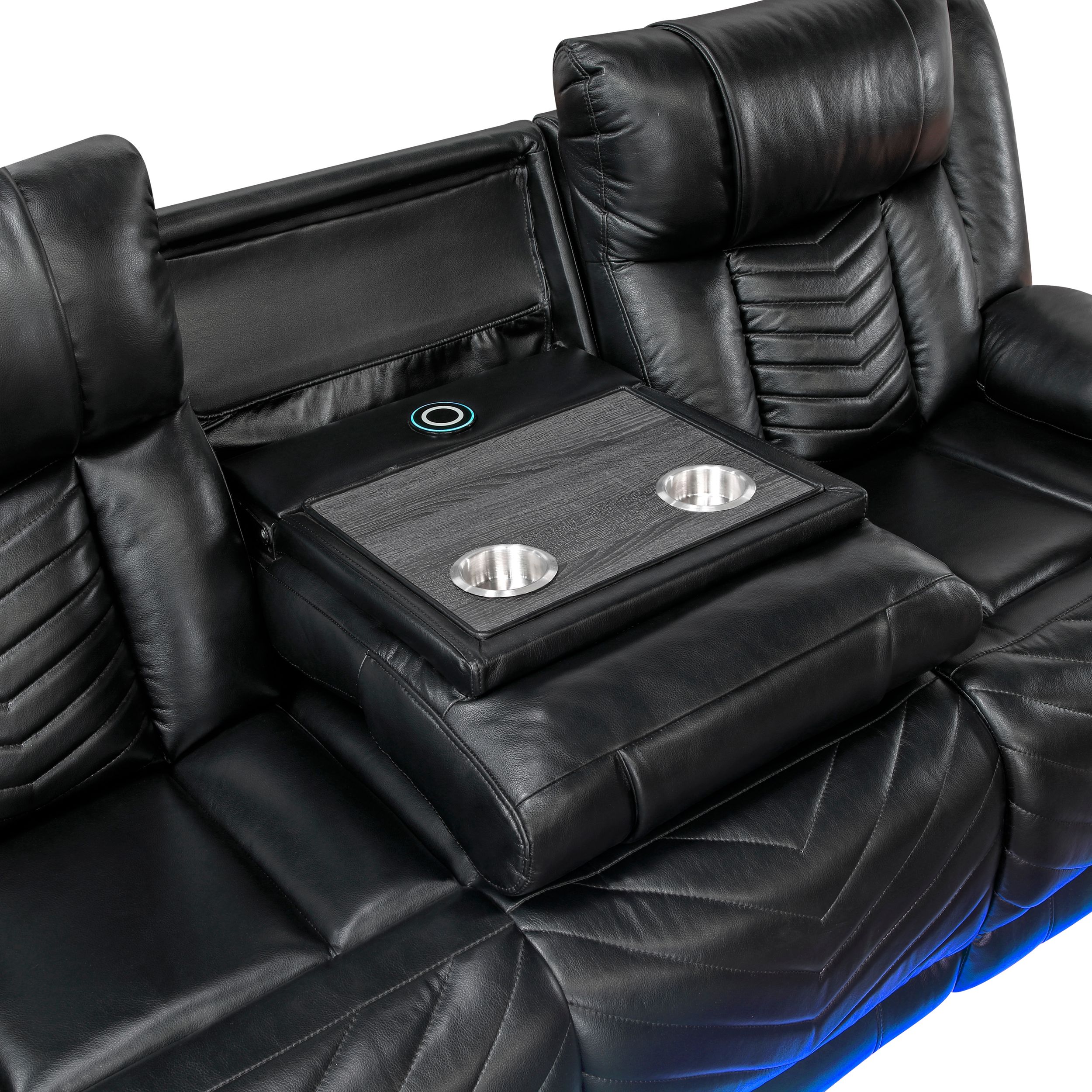 Huron Faux Leather Power Double Reclining Sofa with LED Lighting