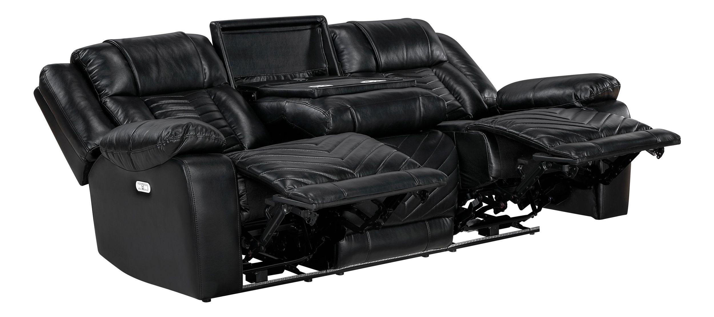 Huron Faux Leather Power Double Reclining Sofa with LED Lighting