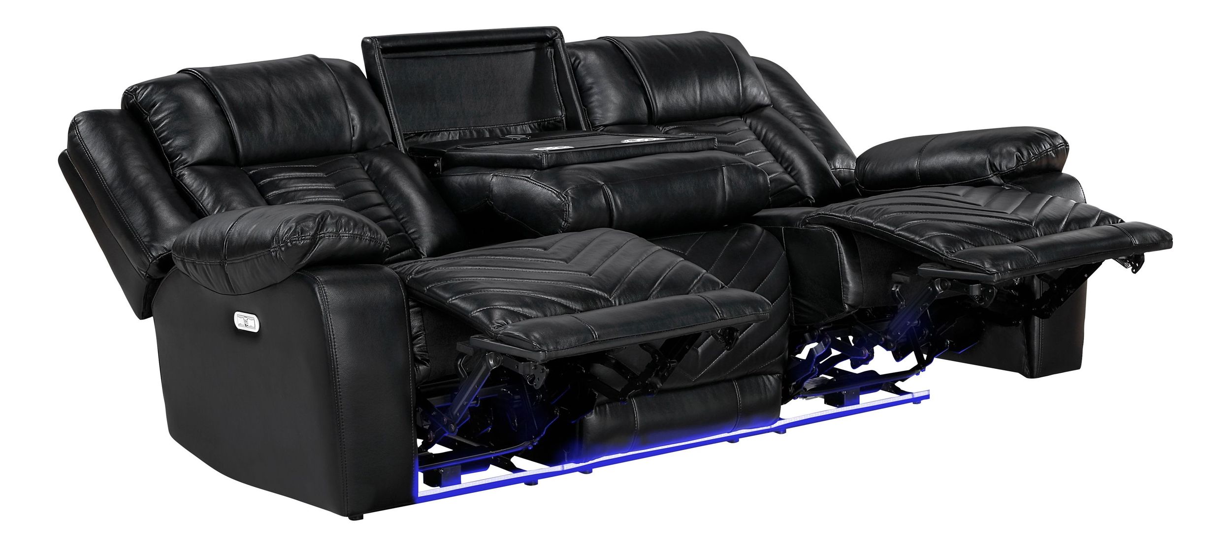 Huron Faux Leather Power Double Reclining Sofa with LED Lighting