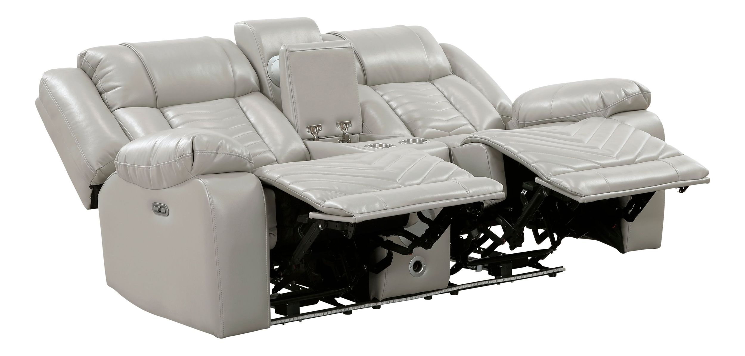Huron Faux Leather Power Double Reclining Loveseat with LED Lighting