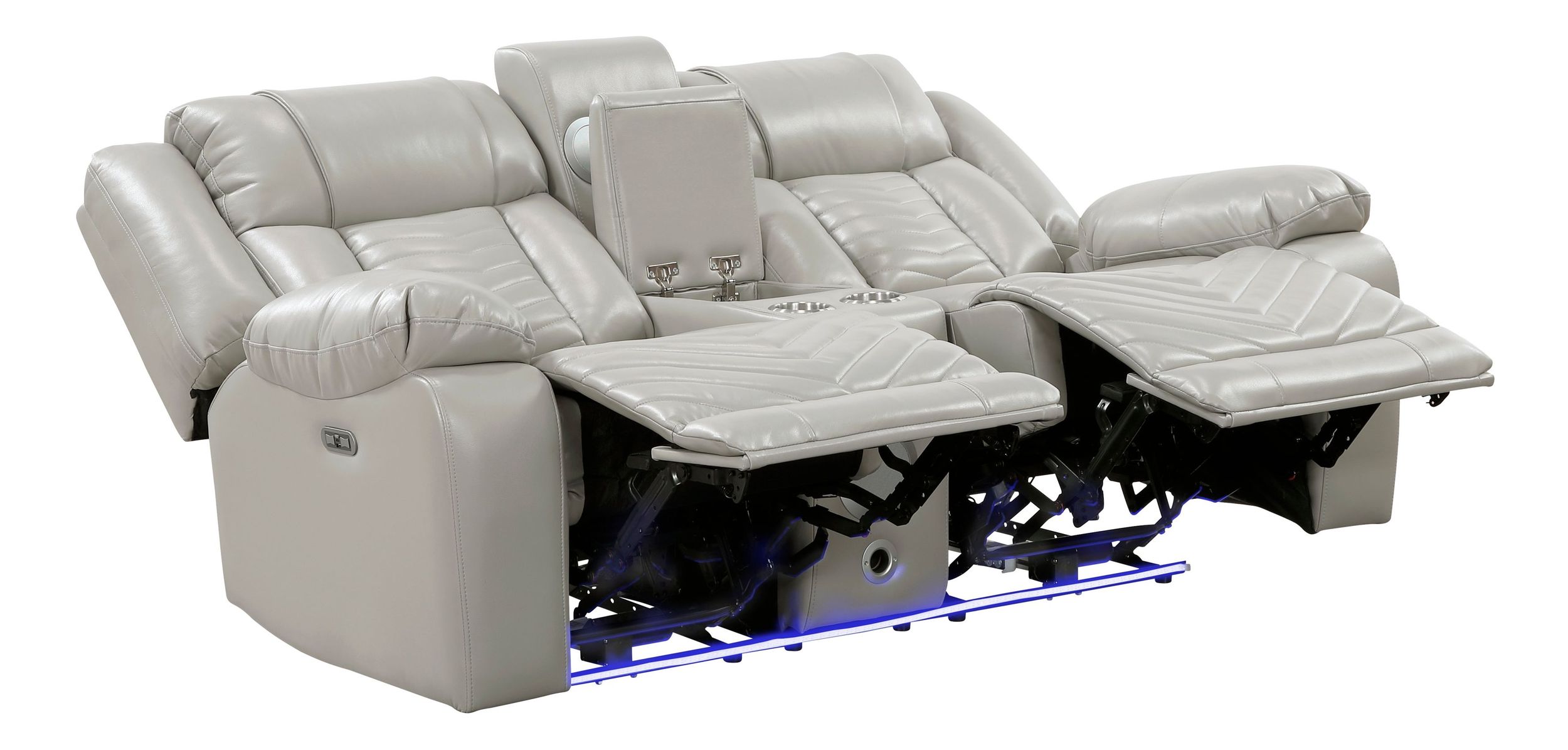 Huron Faux Leather Power Double Reclining Loveseat with LED Lighting