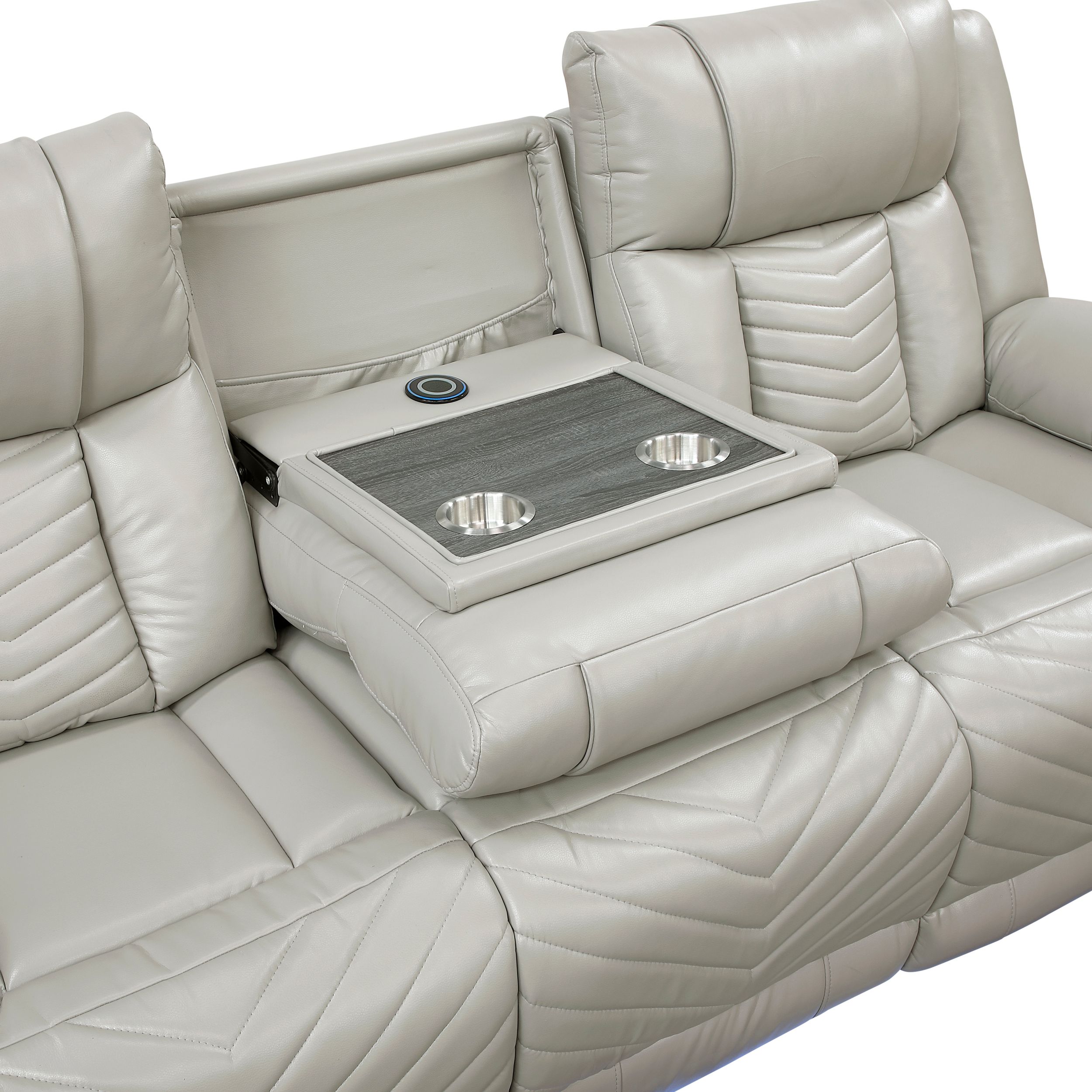 Huron Faux Leather Power Double Reclining Sofa with LED Lighting