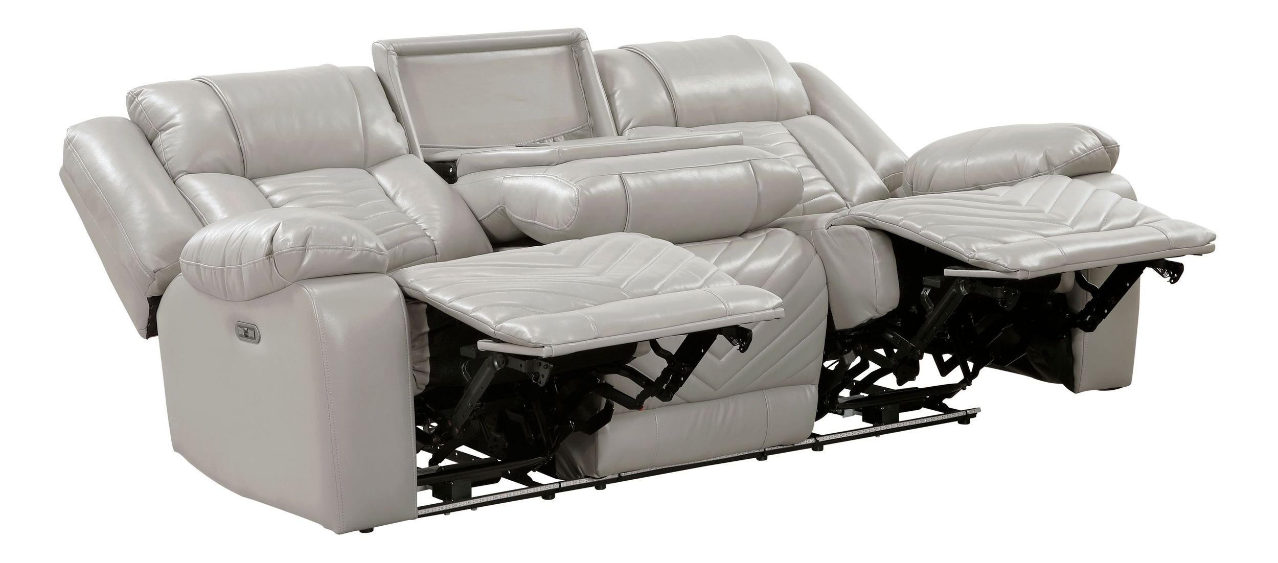 Huron Faux Leather Power Double Reclining Sofa with LED Lighting