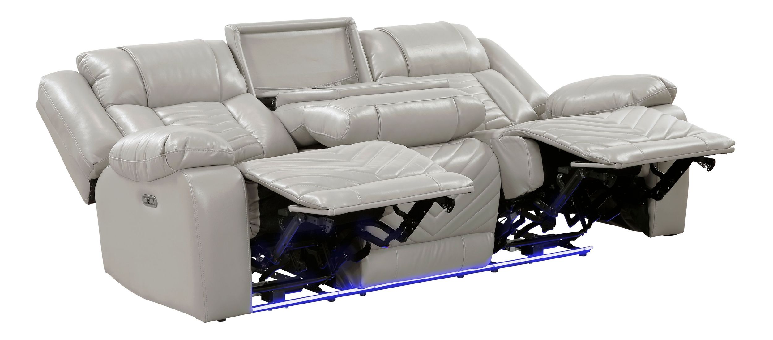 Huron Faux Leather Power Double Reclining Sofa with LED Lighting