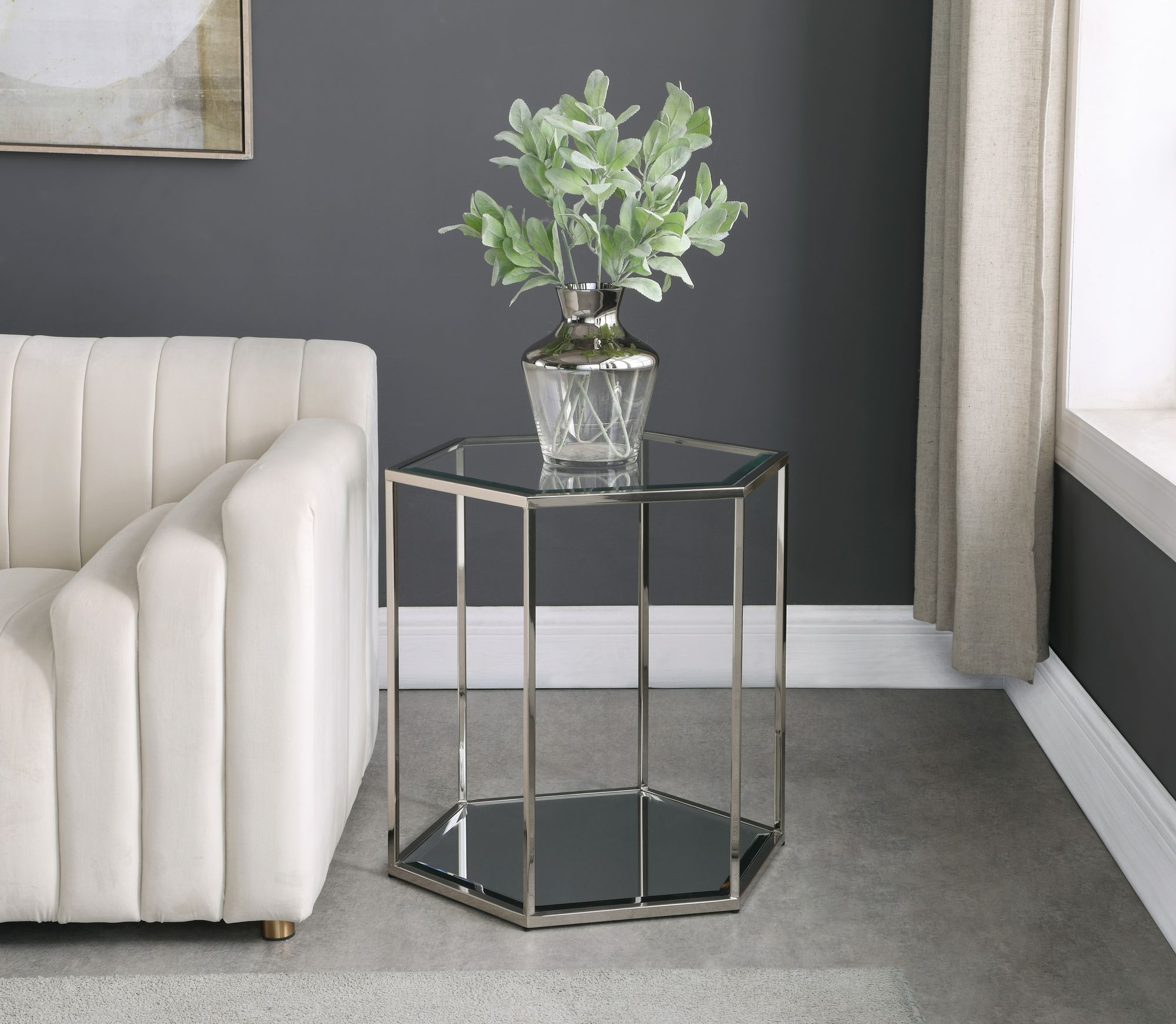 Sei 20" Glass End Table with Chrome Base