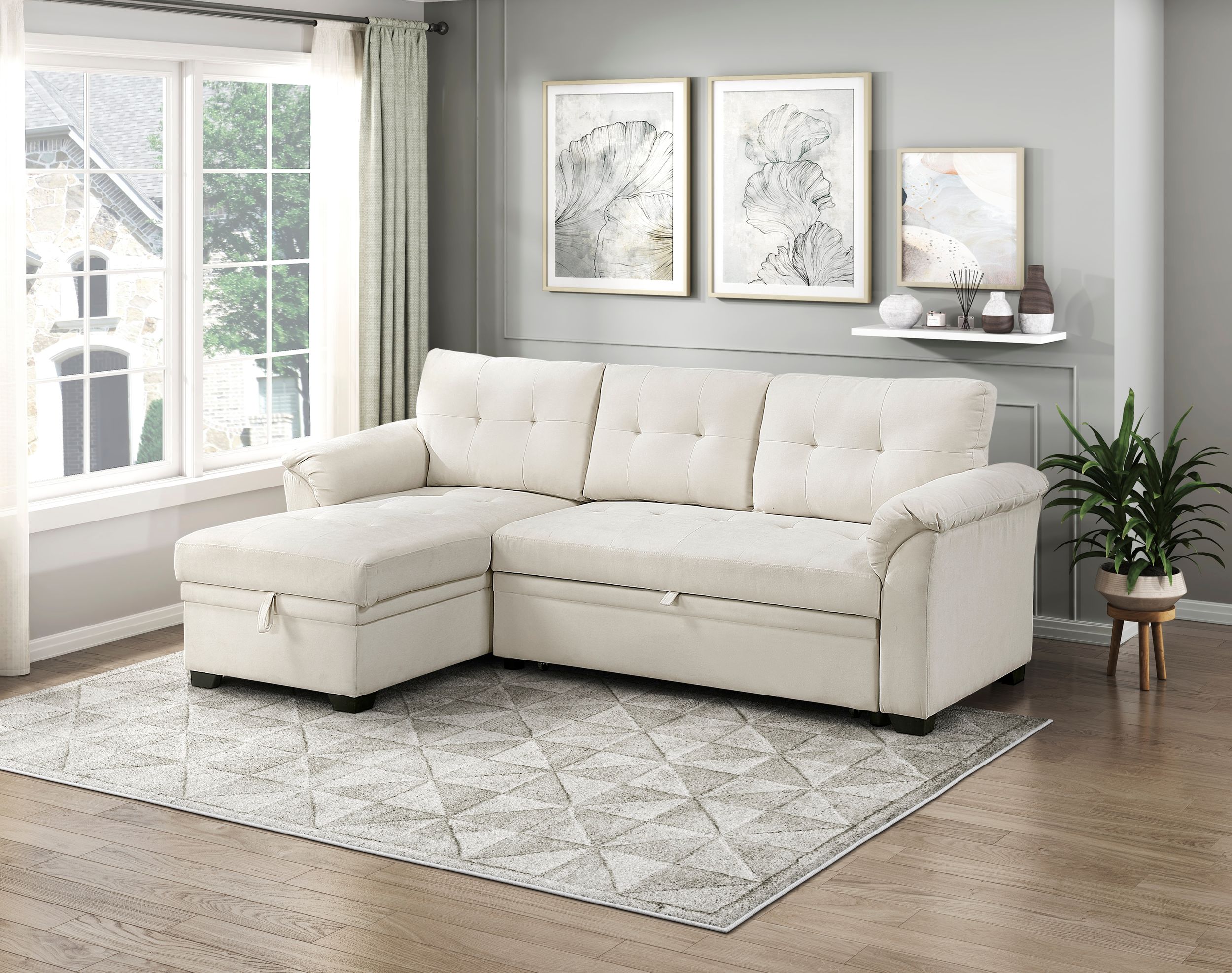Elara Polyester 2‑Piece Reversible Sectional with Pull‑out Bed, Reversible Chaise & Hidden Storage