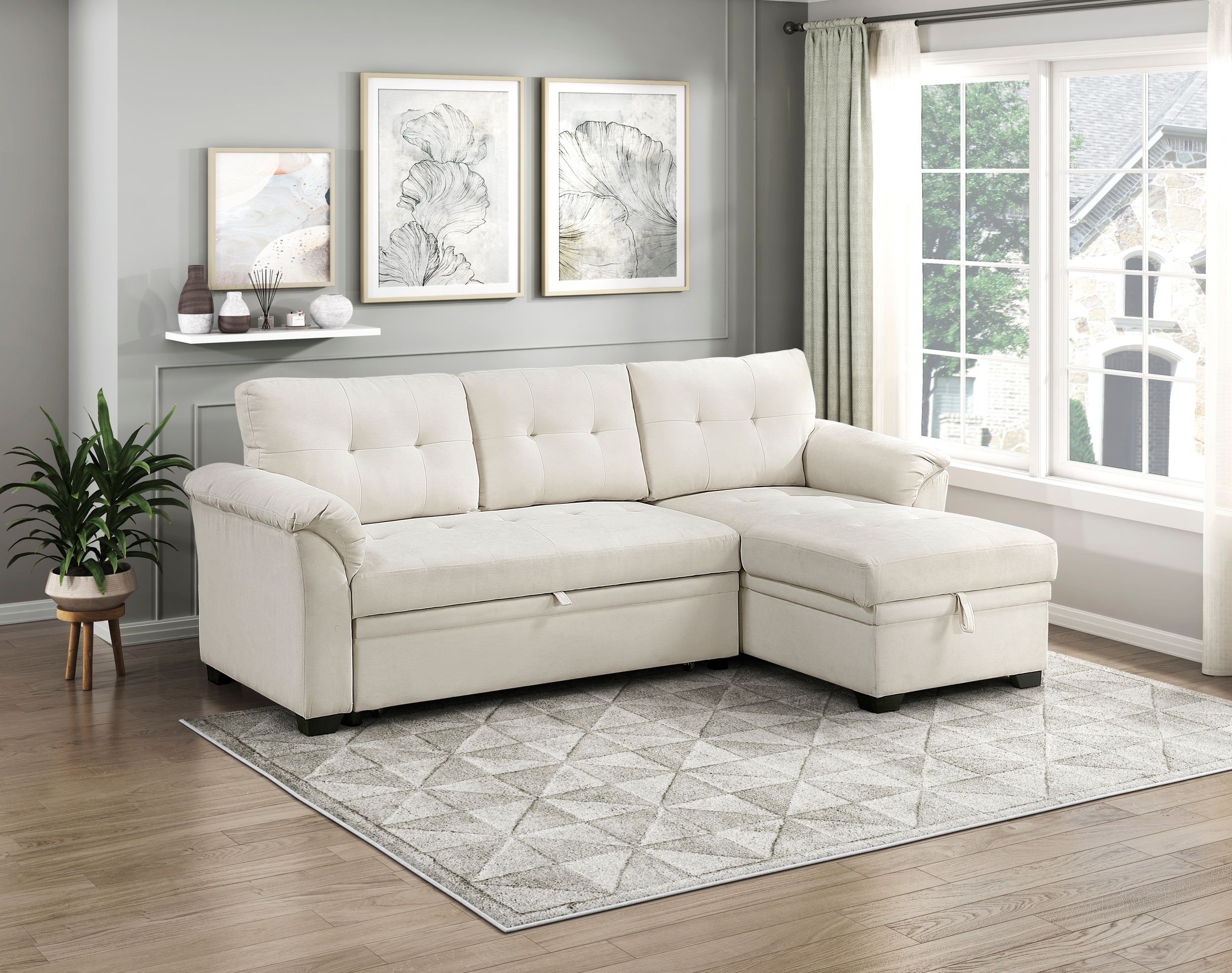 Elara Polyester 2‑Piece Reversible Sectional with Pull‑out Bed, Reversible Chaise & Hidden Storage