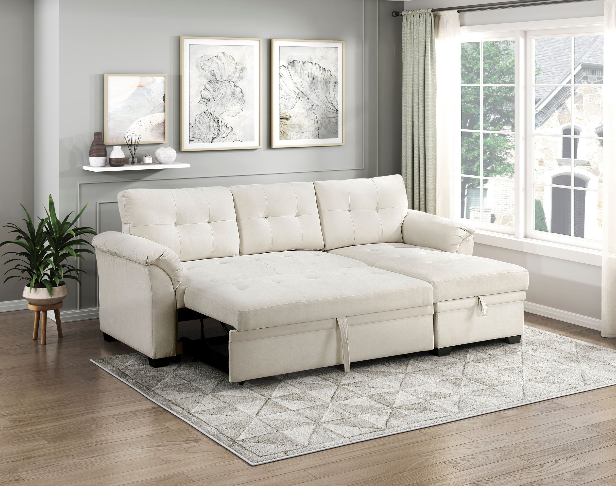 Elara Polyester 2‑Piece Reversible Sectional with Pull‑out Bed, Reversible Chaise & Hidden Storage