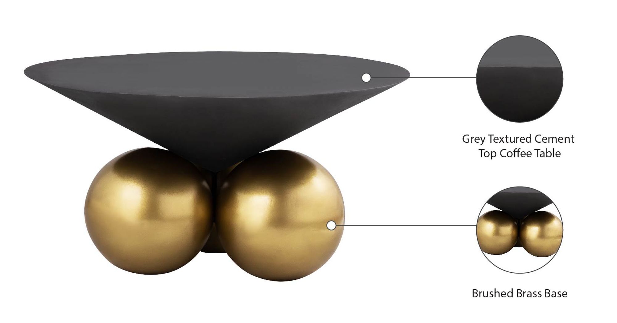 Naples 30" Round Cement Coffee Table with Brushed Brass Base