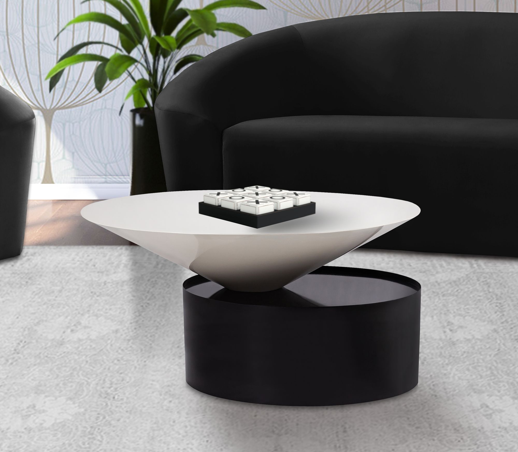 Damon 30" Round Metal Coffee Table with Matte Black Base