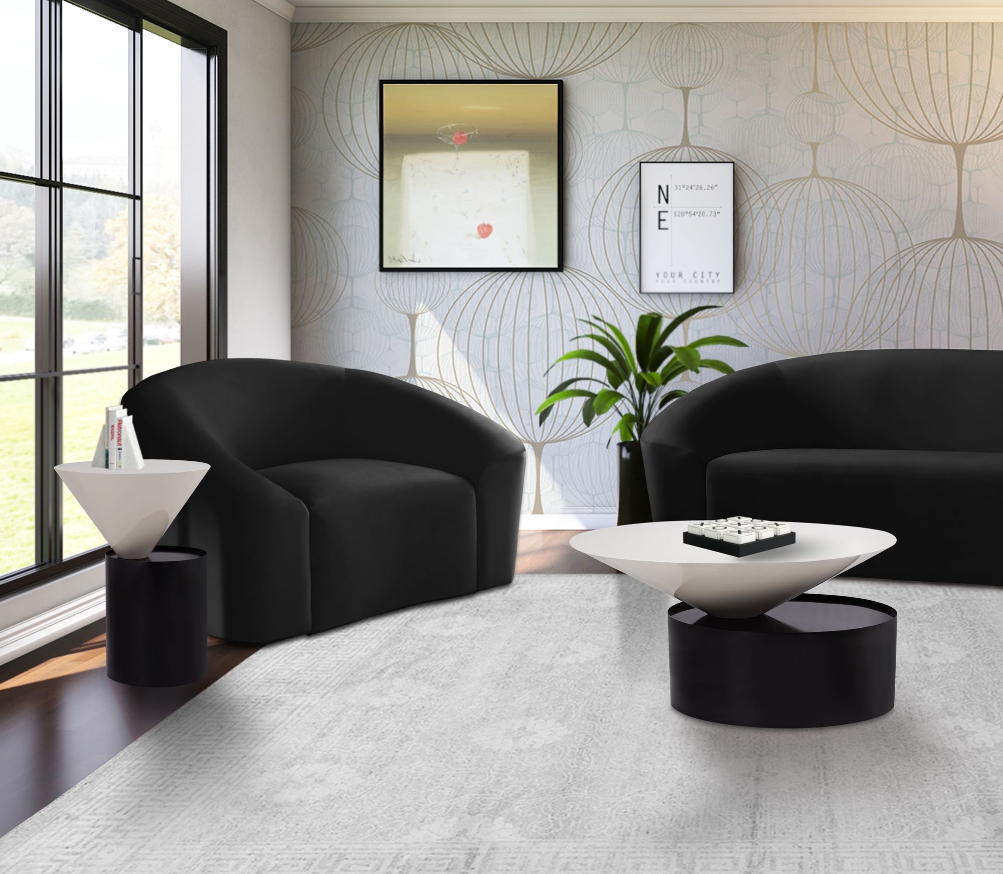 Damon 30" Round Metal Coffee Table with Matte Black Base