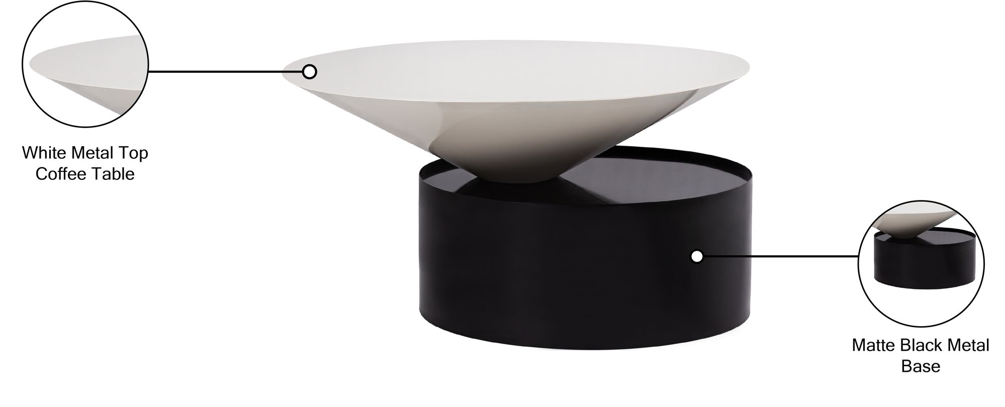 Damon 30" Round Metal Coffee Table with Matte Black Base