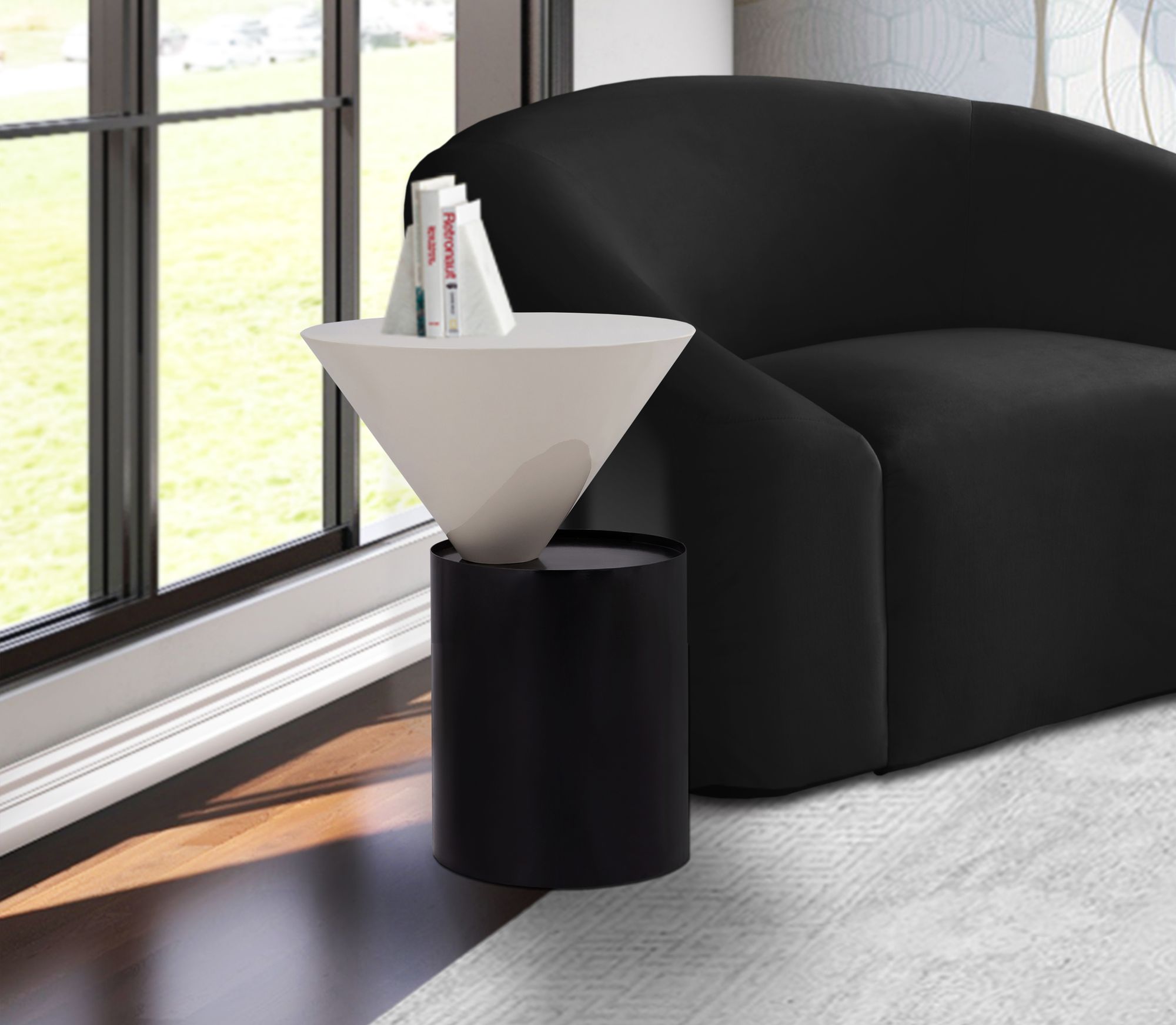 Damon 15" Round Metal End Table with Matte Black Base