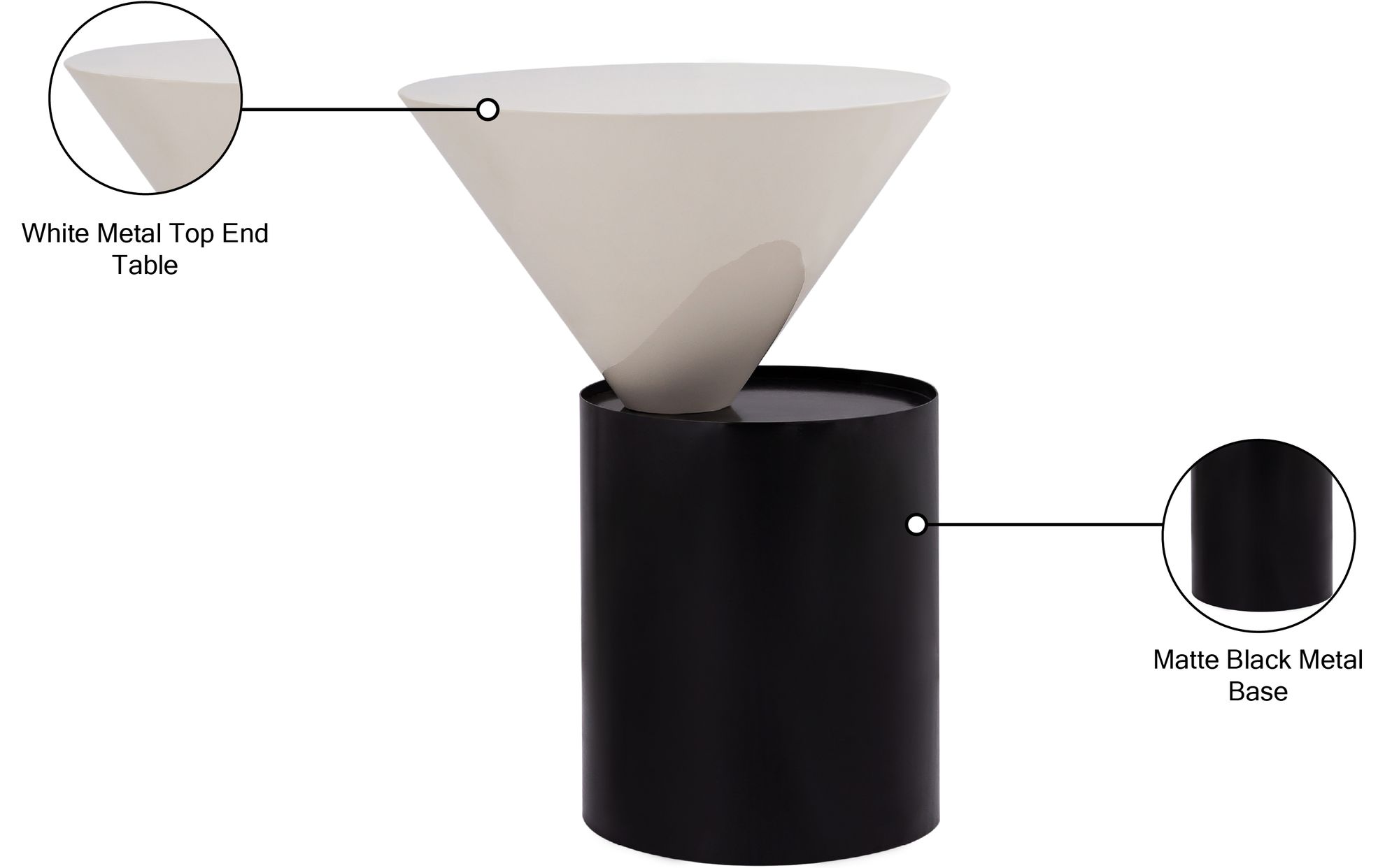 Damon 15" Round Metal End Table with Matte Black Base