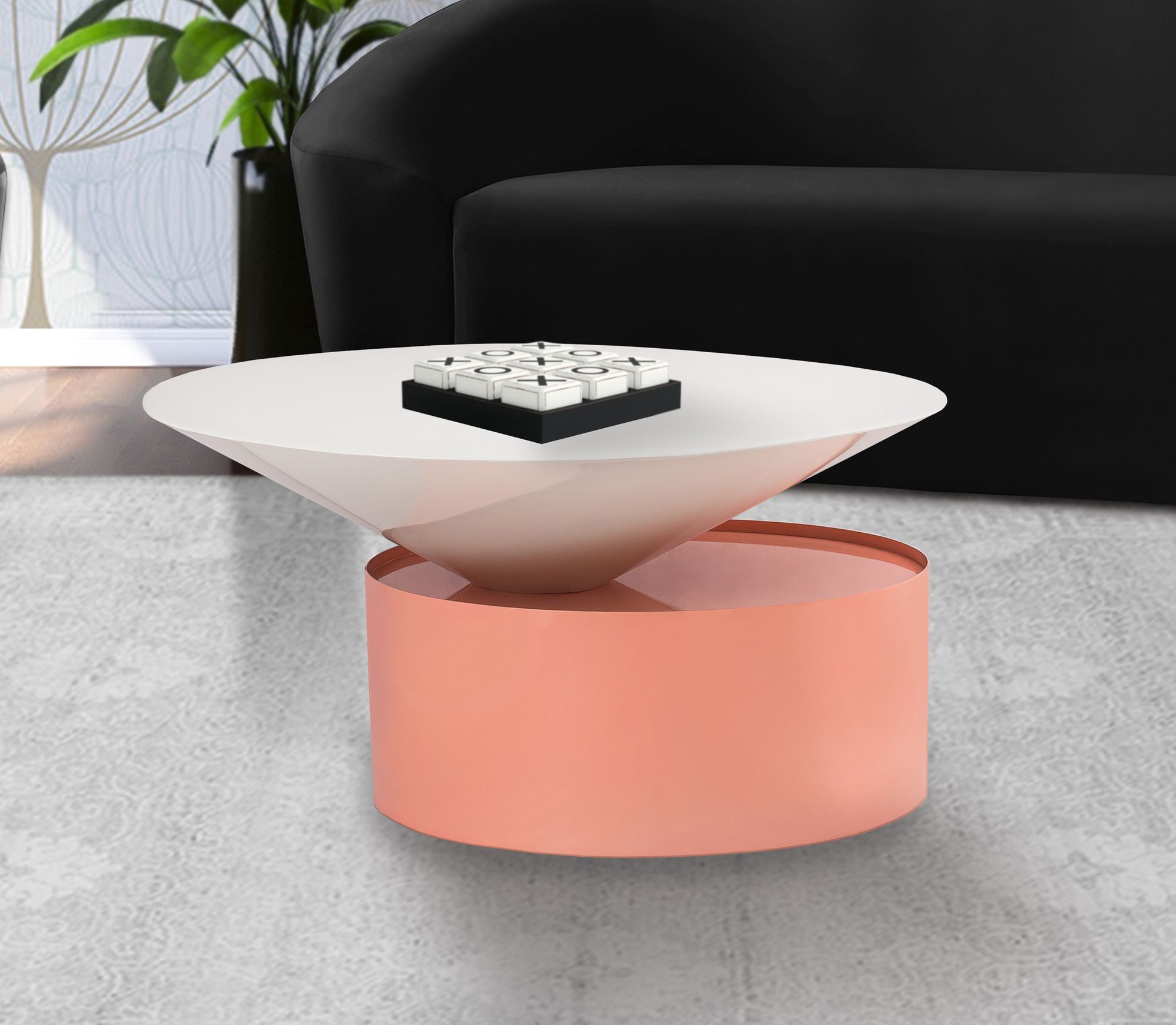Damon 30" Round Metal Coffee Table with Pink Base