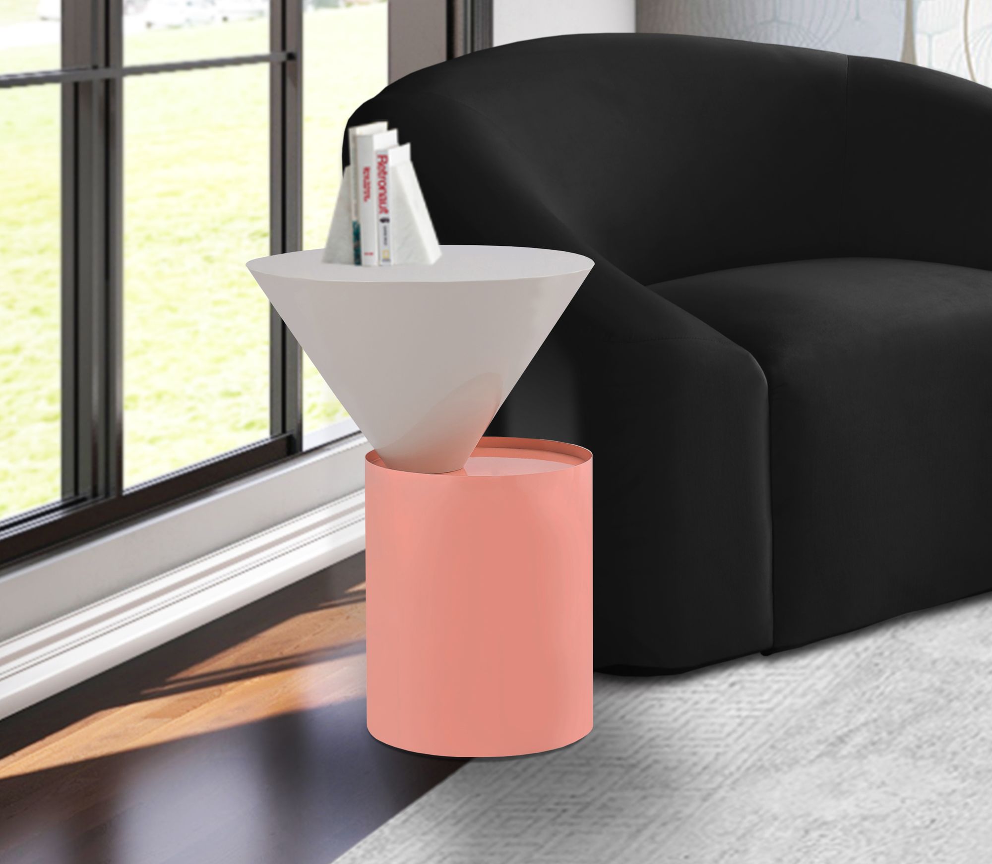 Damon 15" Round Metal End Table with Pink Base