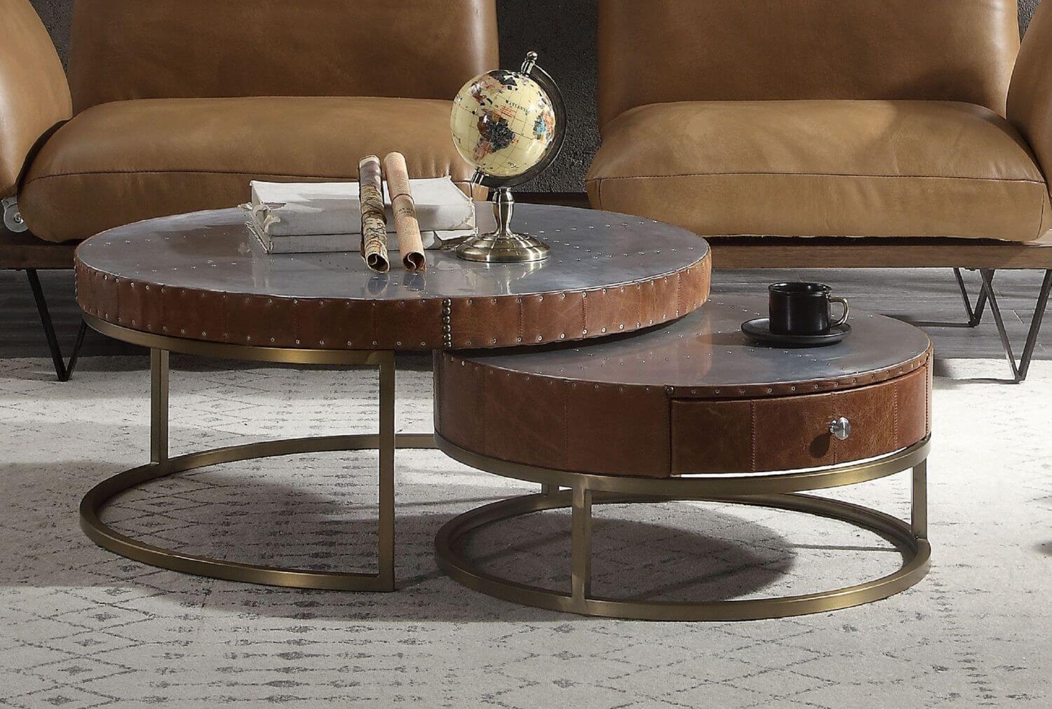 Tamas 84890 Top Grain Leather/Aluminum Storage Coffee Table