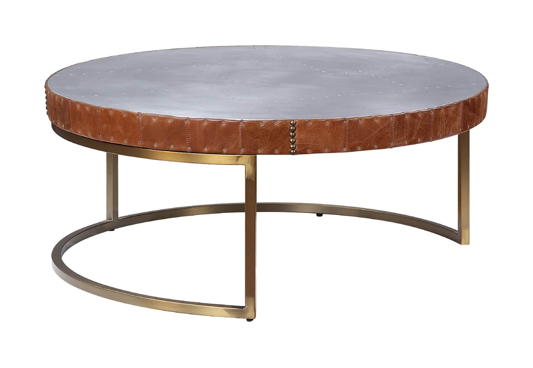Tamas Top Grain Leather/Aluminum Nesting Coffee Tables Set