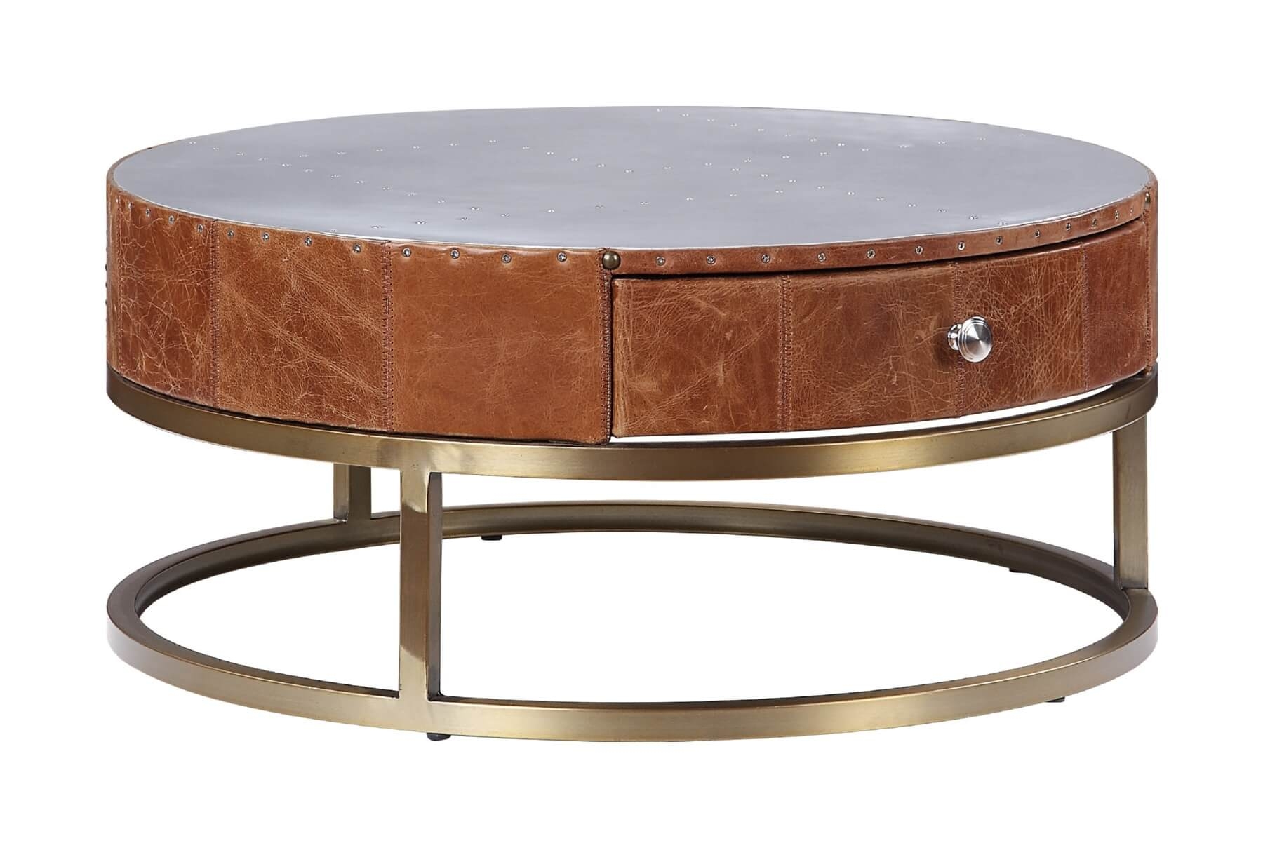 Tamas Top Grain Leather/Aluminum Nesting Coffee Tables Set