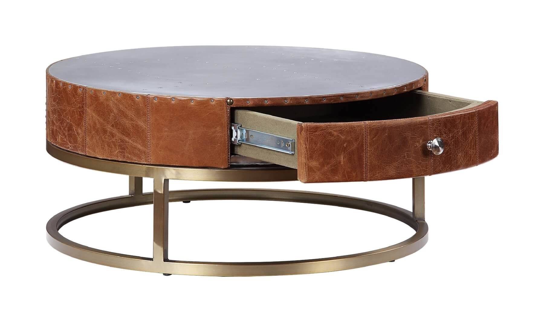 Tamas Top Grain Leather/Aluminum Nesting Coffee Tables Set