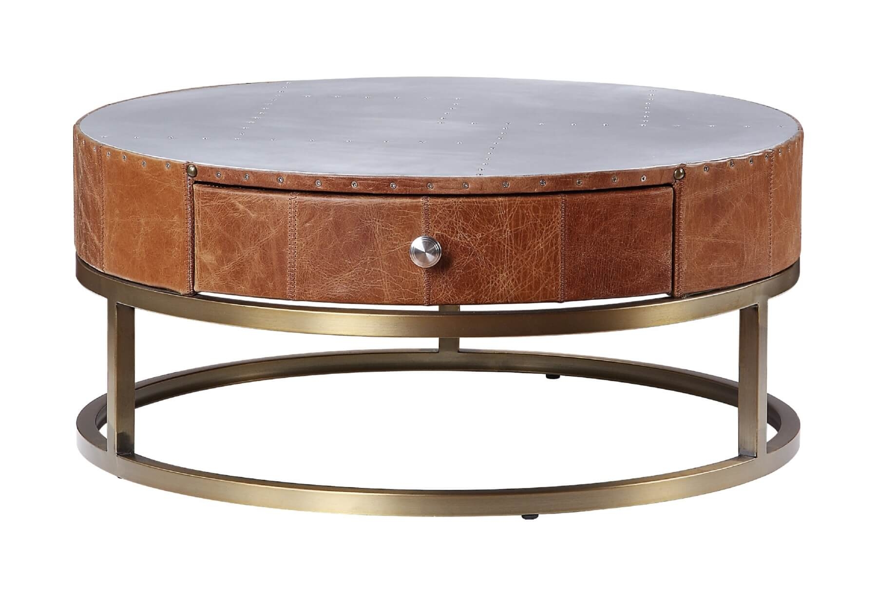 Tamas Top Grain Leather/Aluminum Nesting Coffee Tables Set