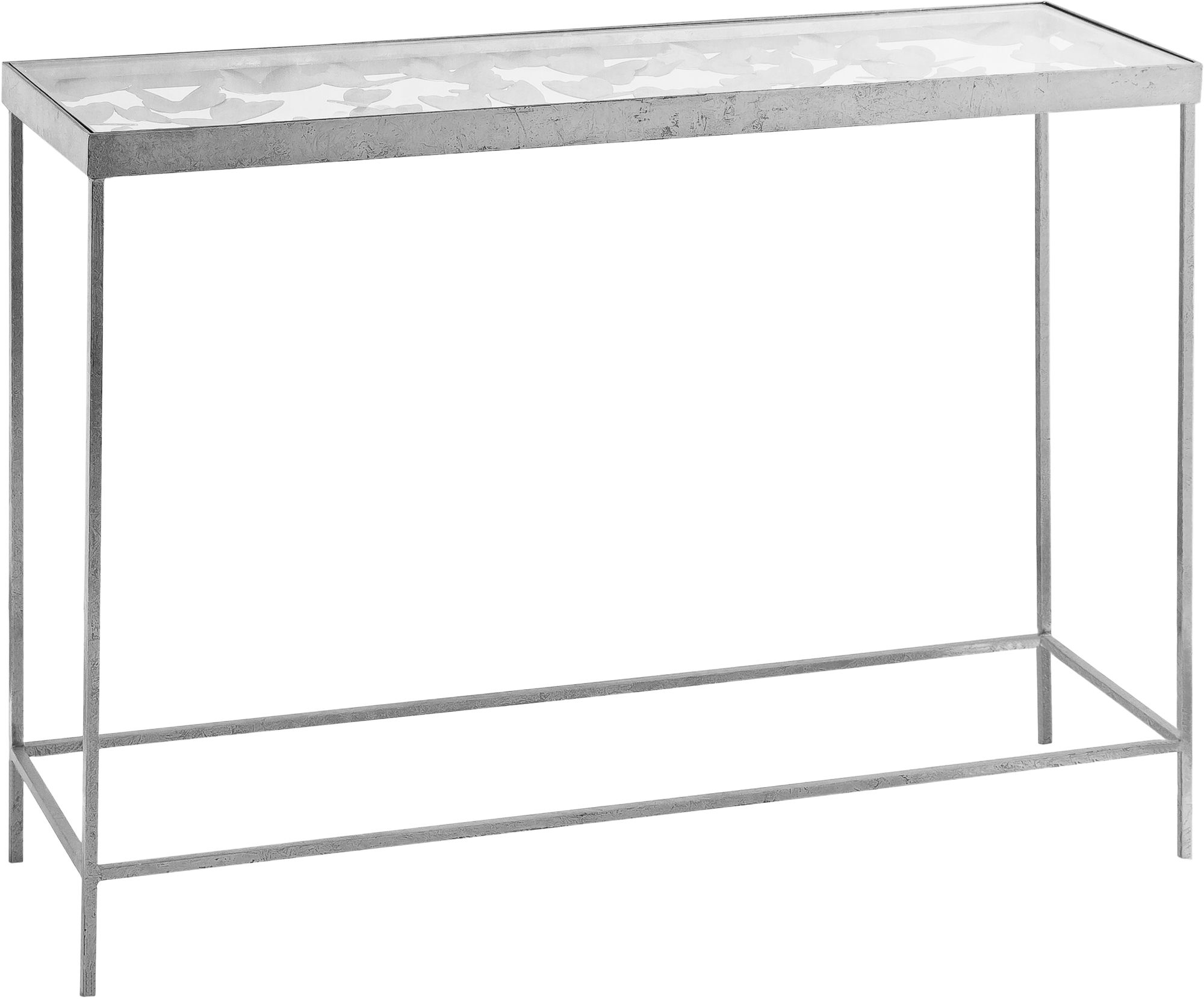 Butterfly 40" Rectangular Glass Top Console Table with Silver Foil Base