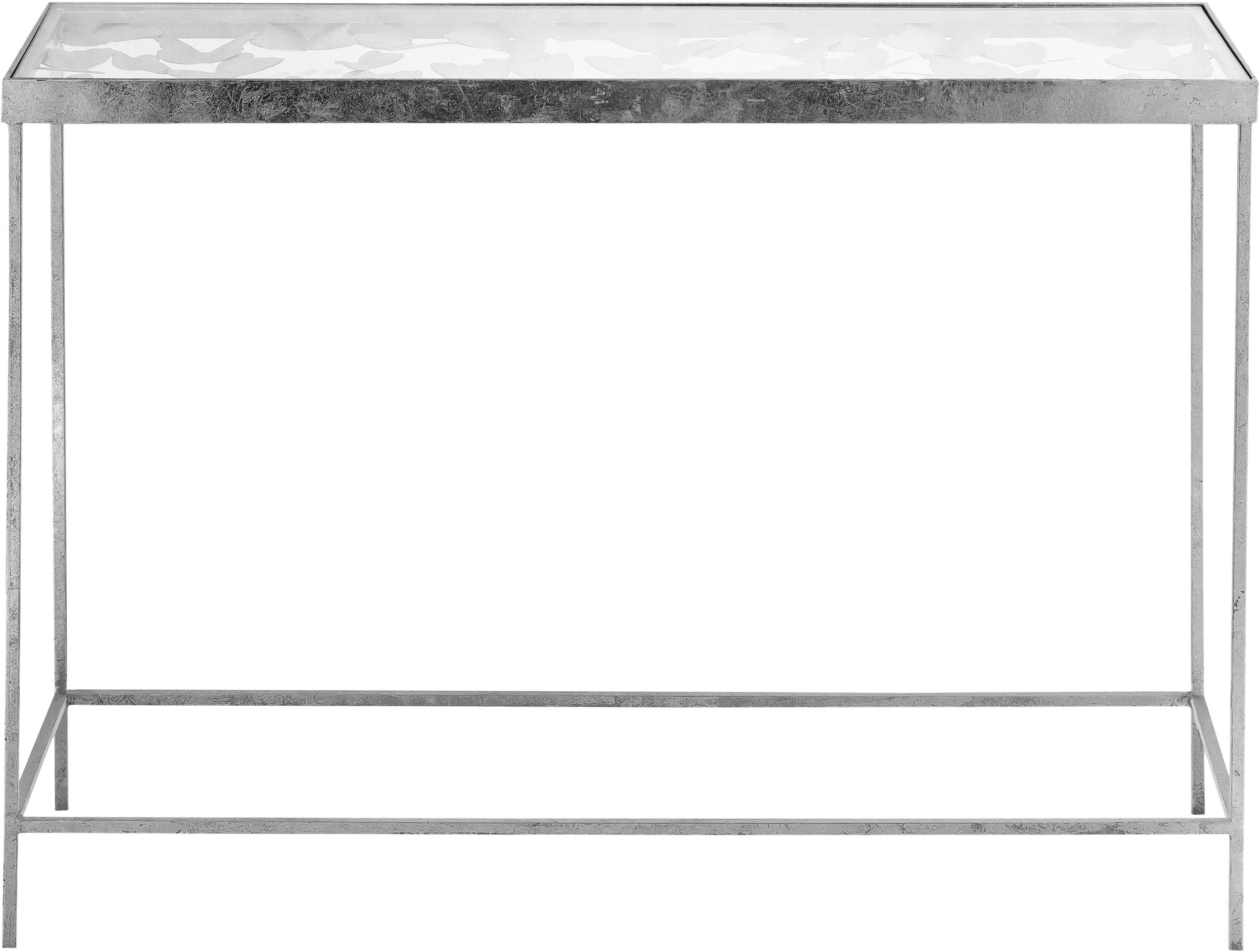 Butterfly 40" Rectangular Glass Top Console Table with Silver Foil Base