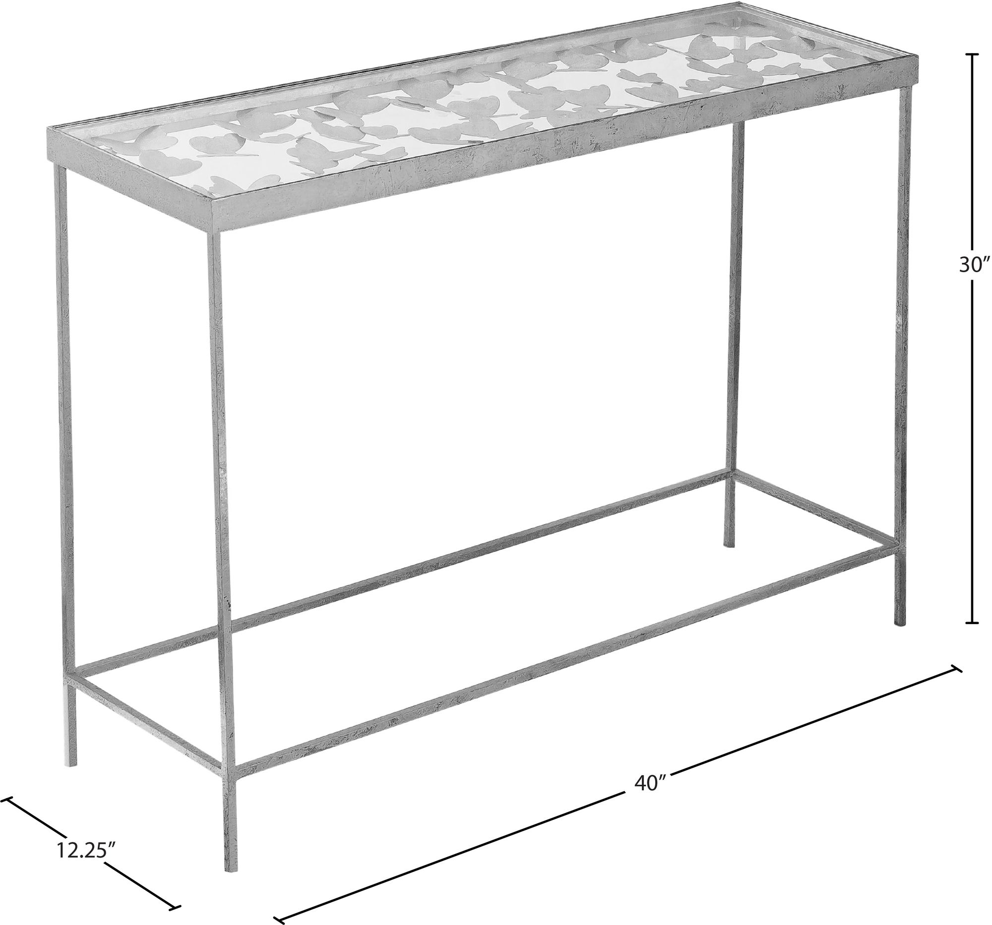 Butterfly 40" Rectangular Glass Top Console Table with Silver Foil Base