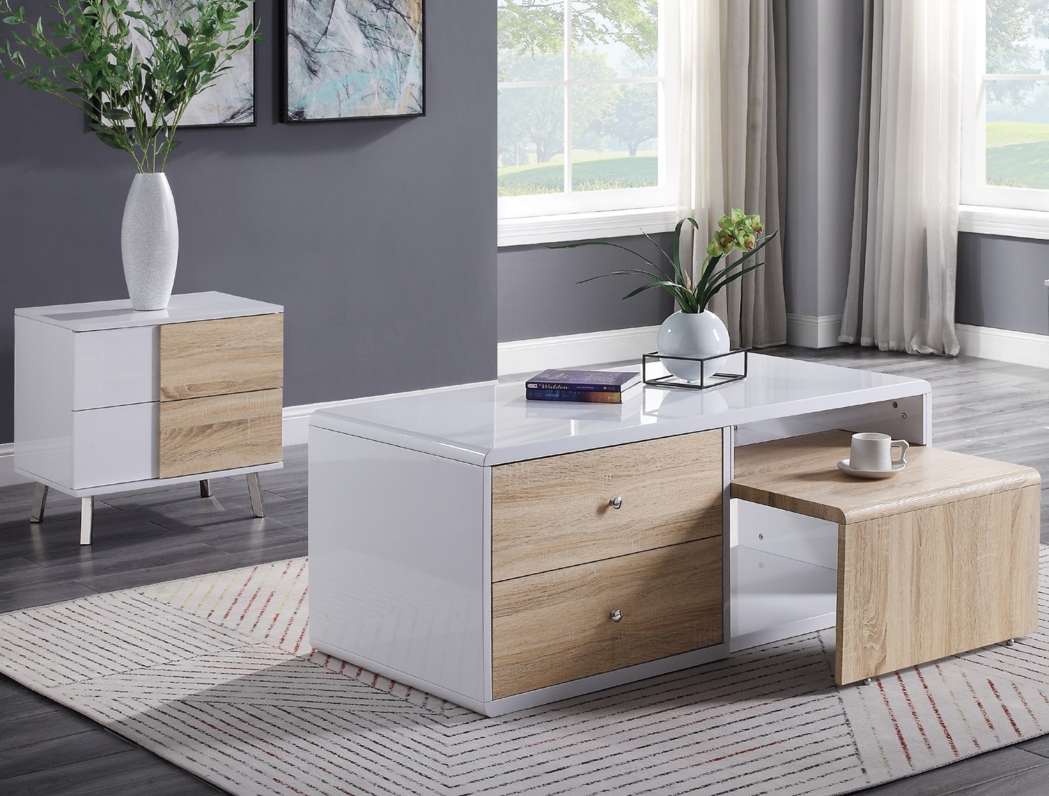 Verux Rectangular End Table w/2 Drawers