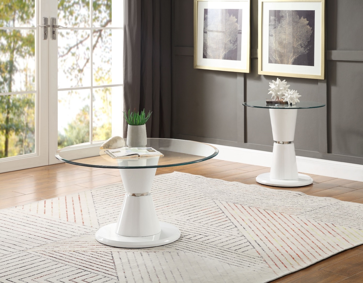 Kavi Glass/Wood Round End Table