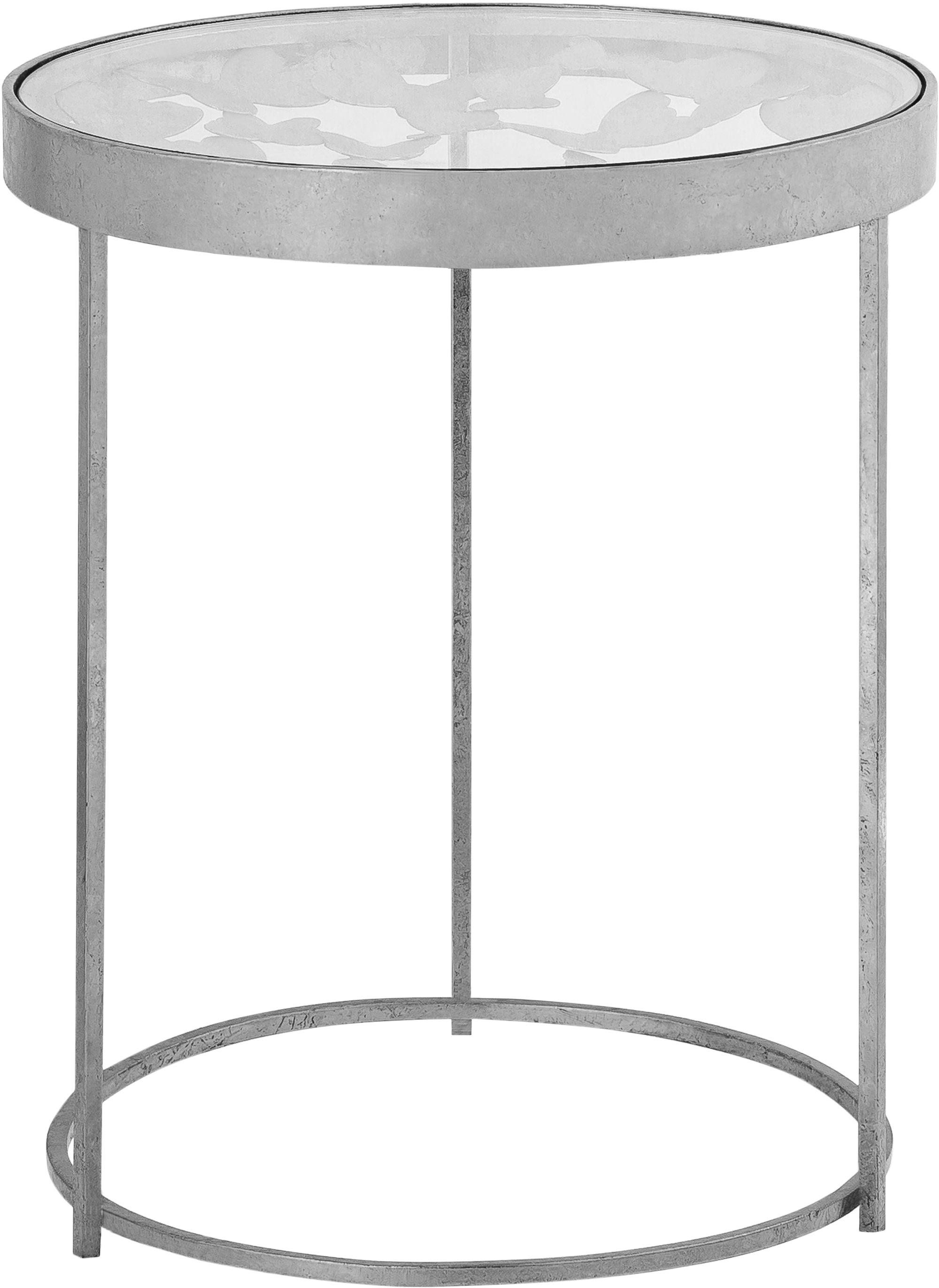 Butterfly 16" Round Glass End Table with Silver Foil Base