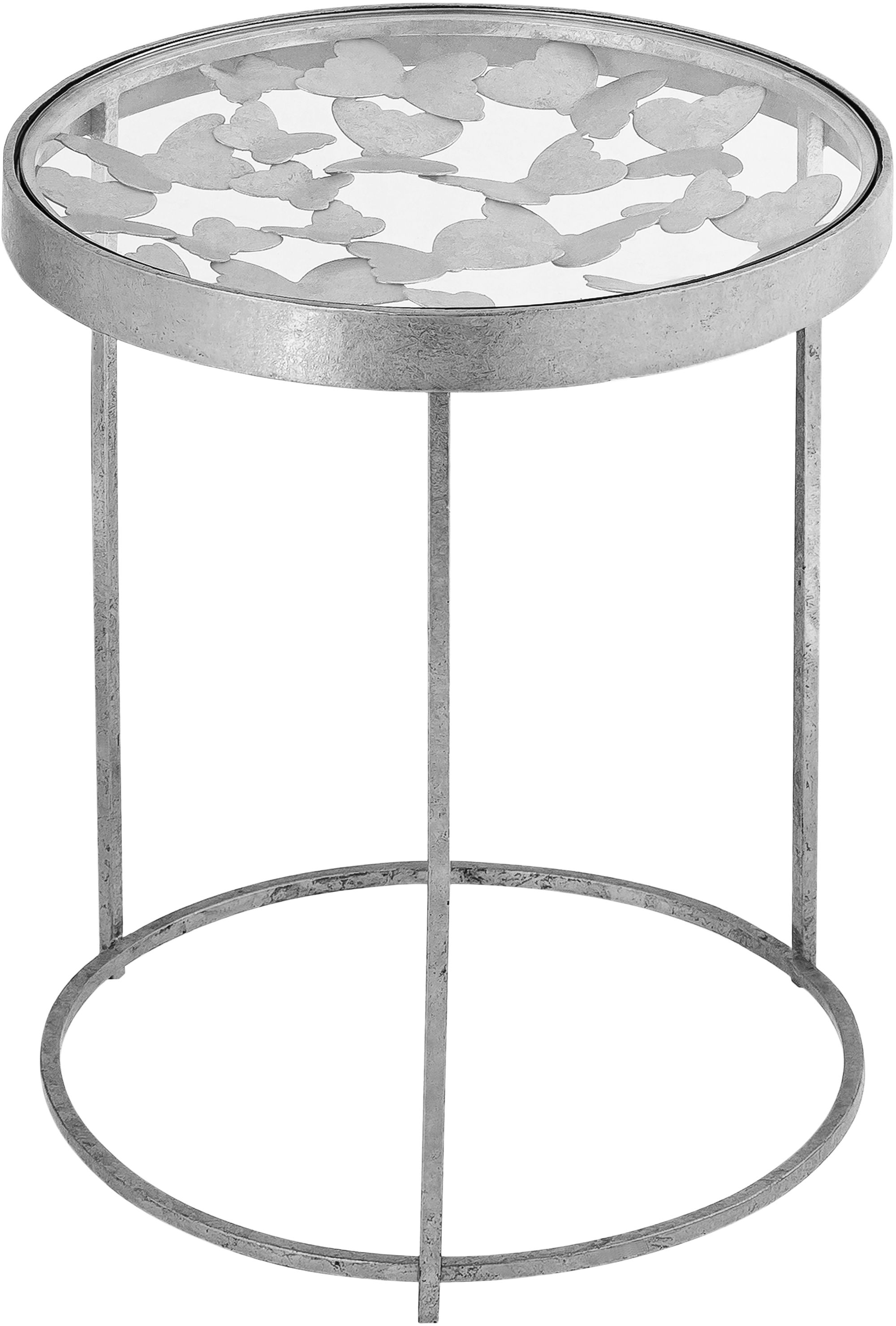 Butterfly 16" Round Glass End Table with Silver Foil Base
