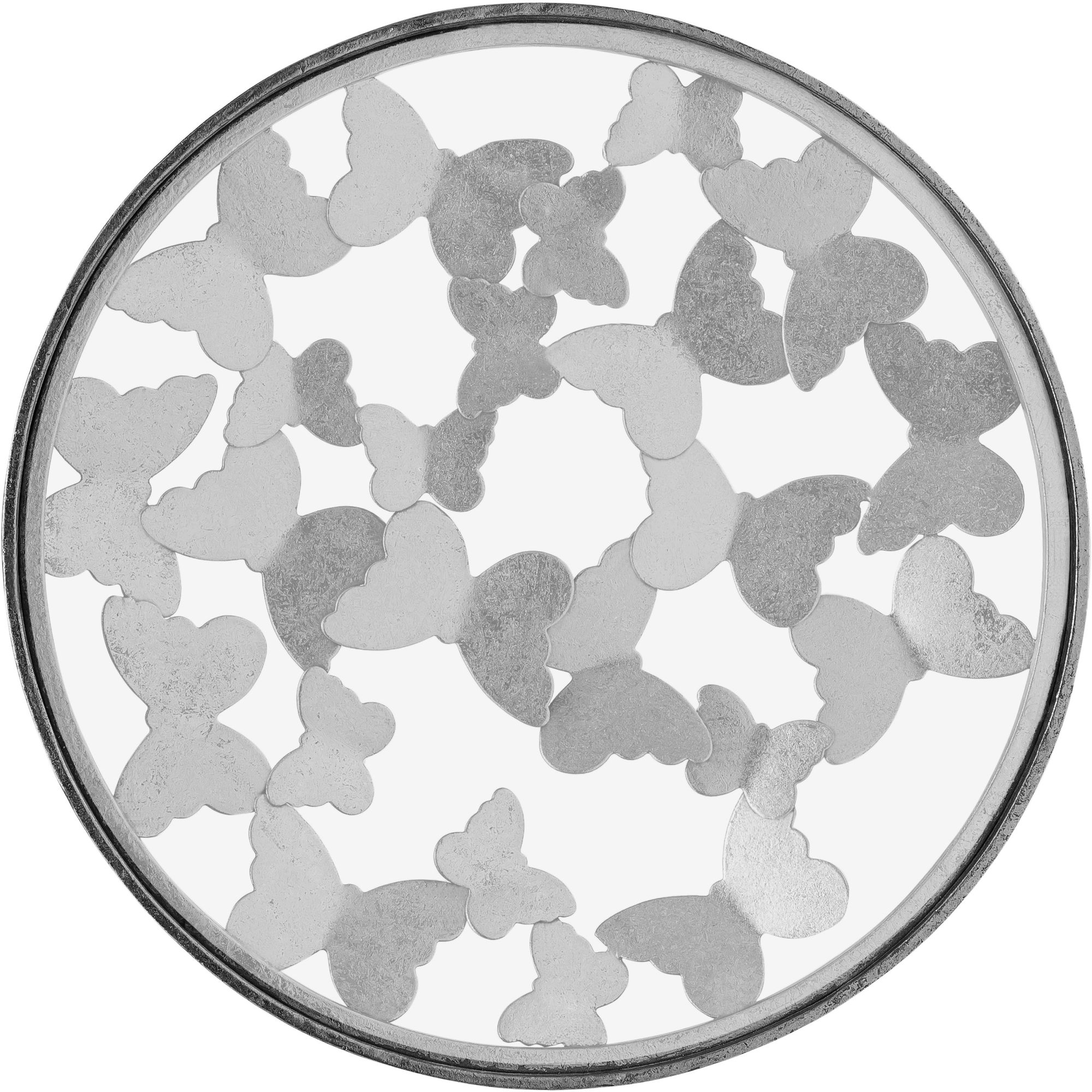 Butterfly 16" Round Glass End Table with Silver Foil Base