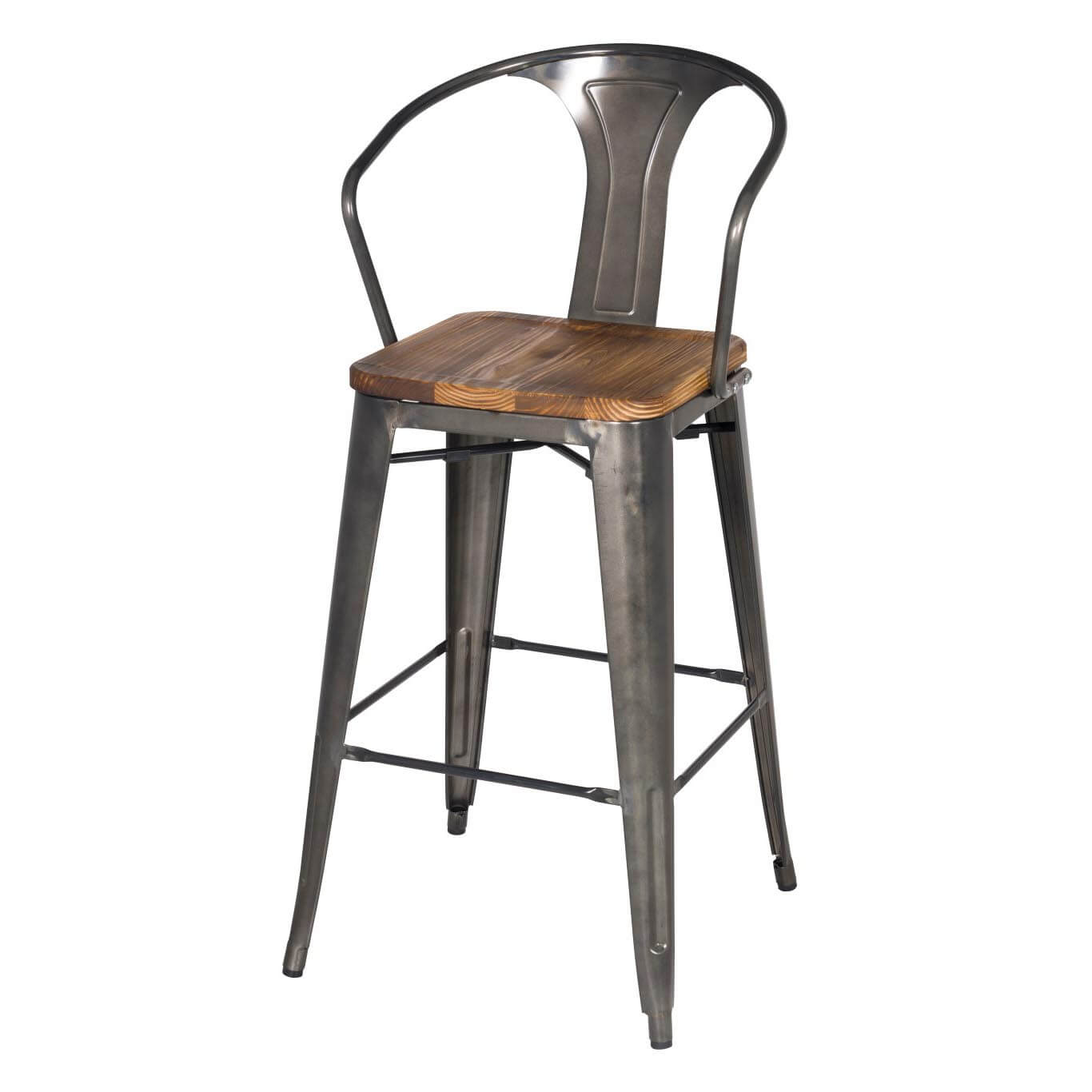 Metropolis Metal Bar Stool, Wood Seat, Gunmetal by NPD (New Pacific Direct)
