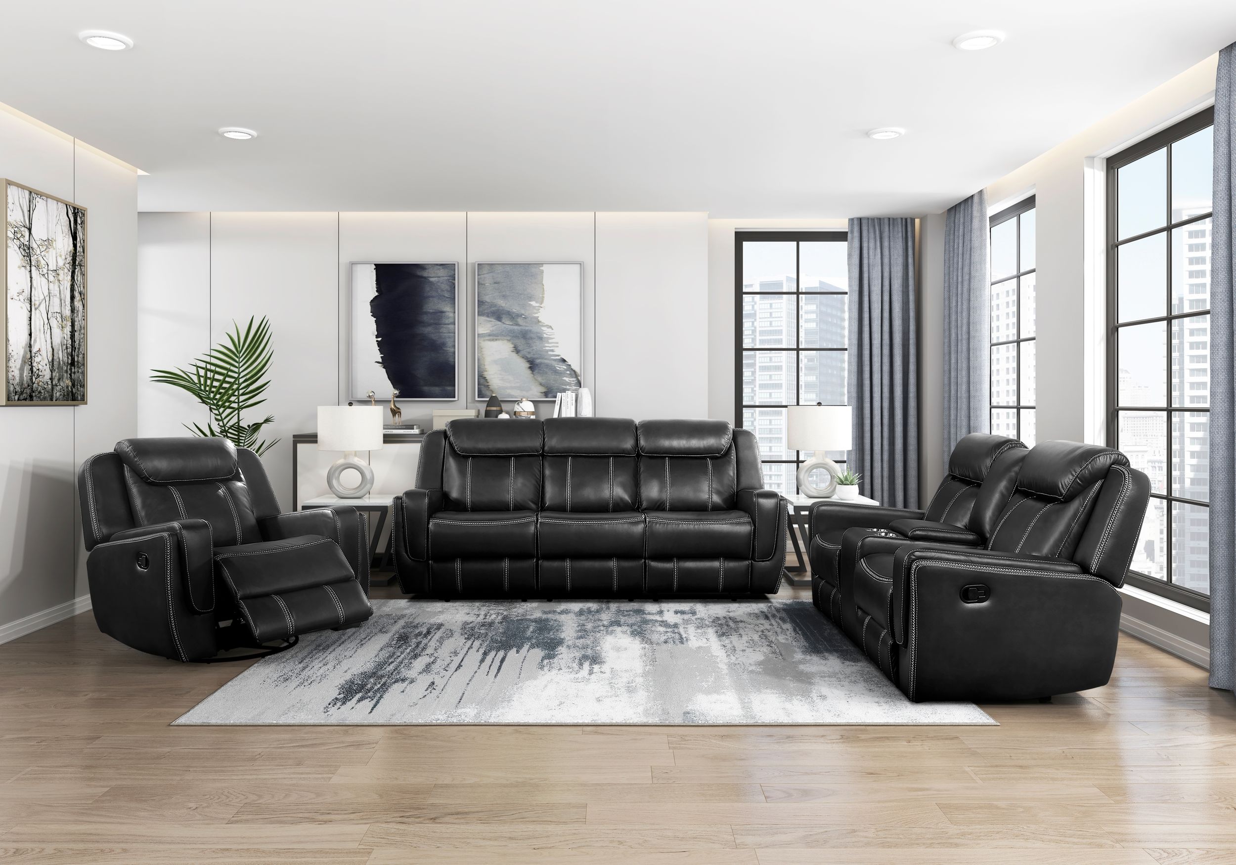 Littleton Faux Leather Double Reclining Living Room Set
