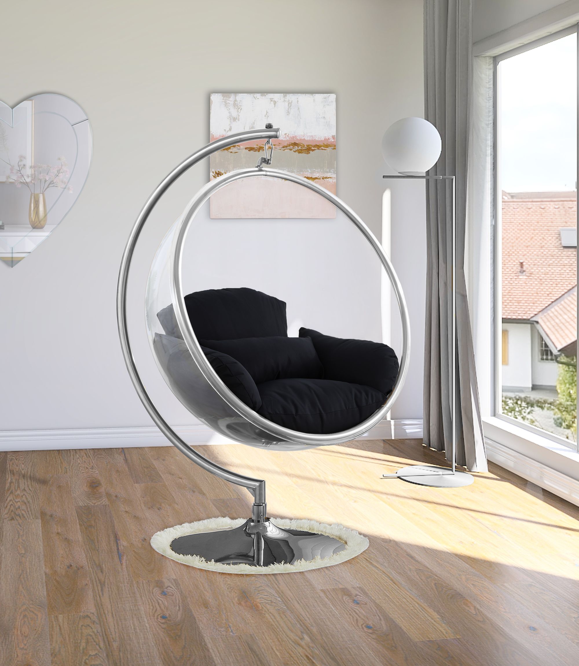 Luna Acrylic Swing Bubble Accent Chair with Metal Base