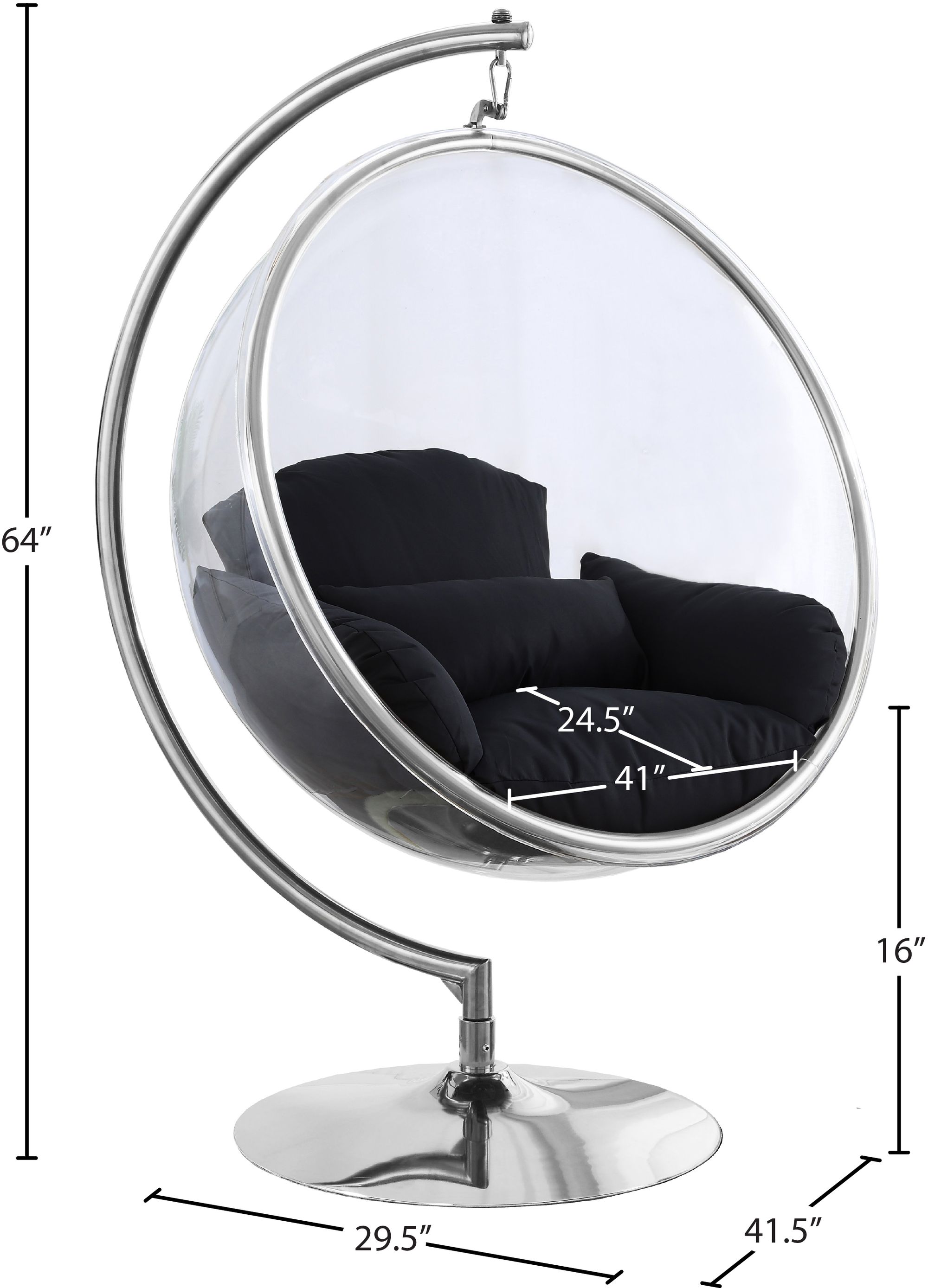 Luna Acrylic Swing Bubble Accent Chair with Chrome Metal Base