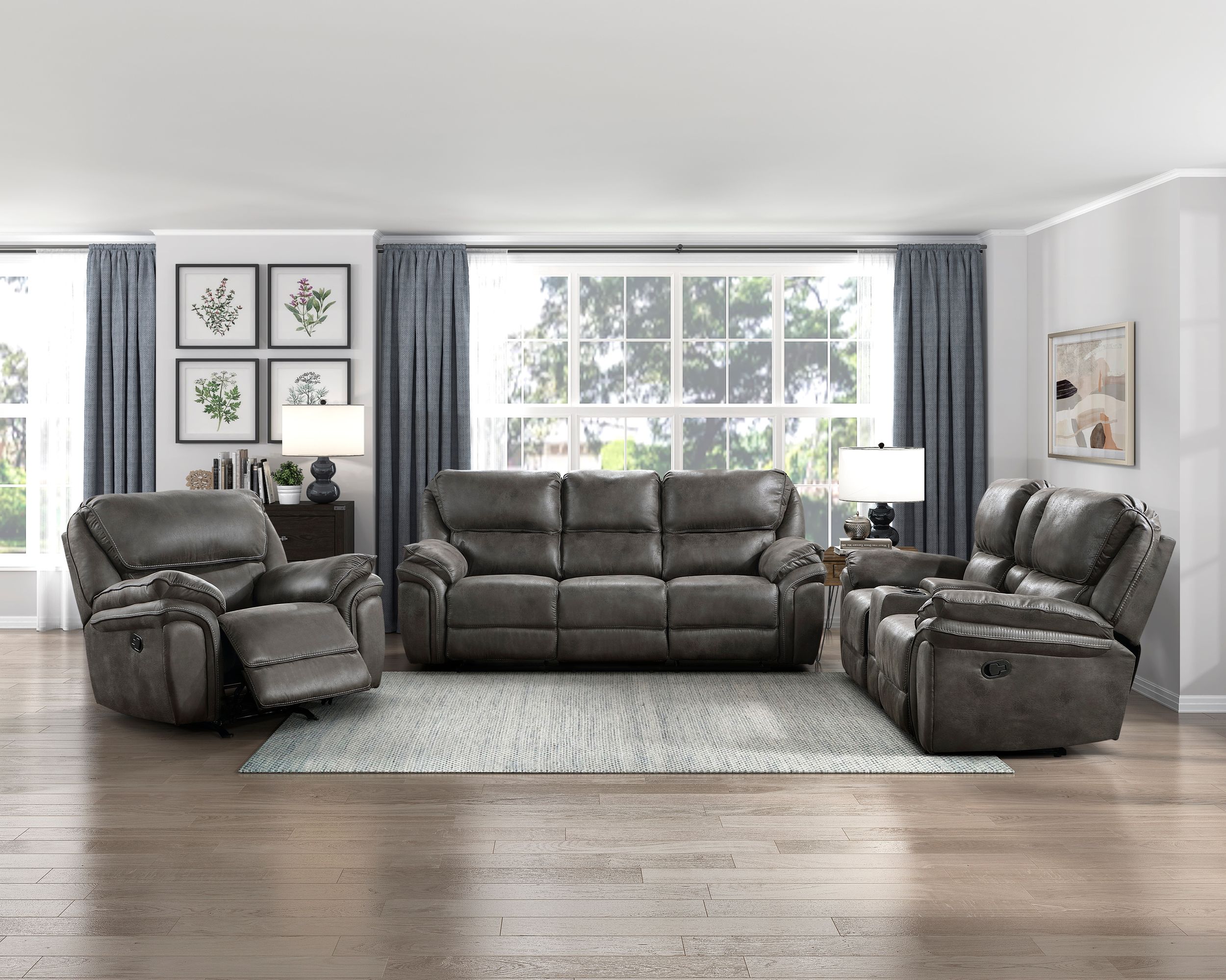 Proctor Microfiber Double Reclining Living Room Set