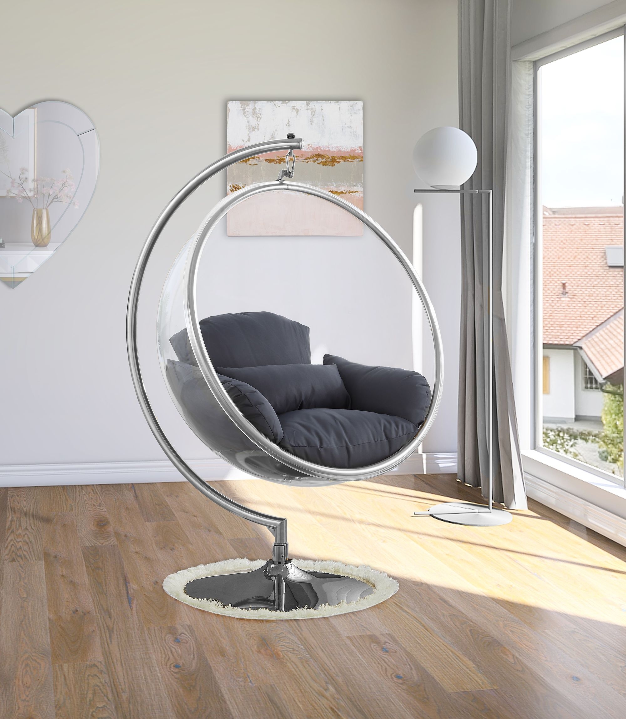 Luna Acrylic Swing Bubble Accent Chair with Metal Base