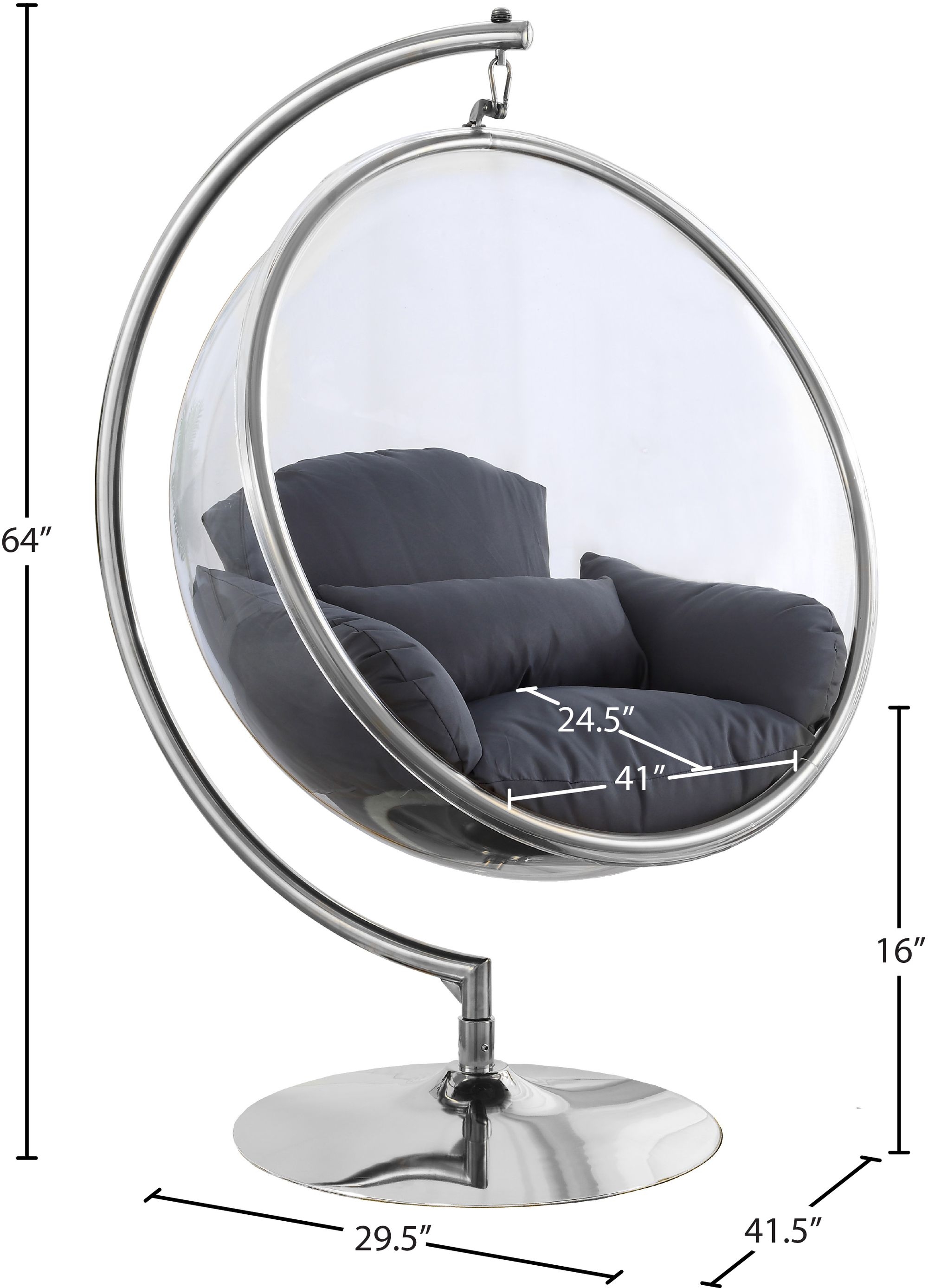 Luna Acrylic Swing Bubble Accent Chair with Metal Base