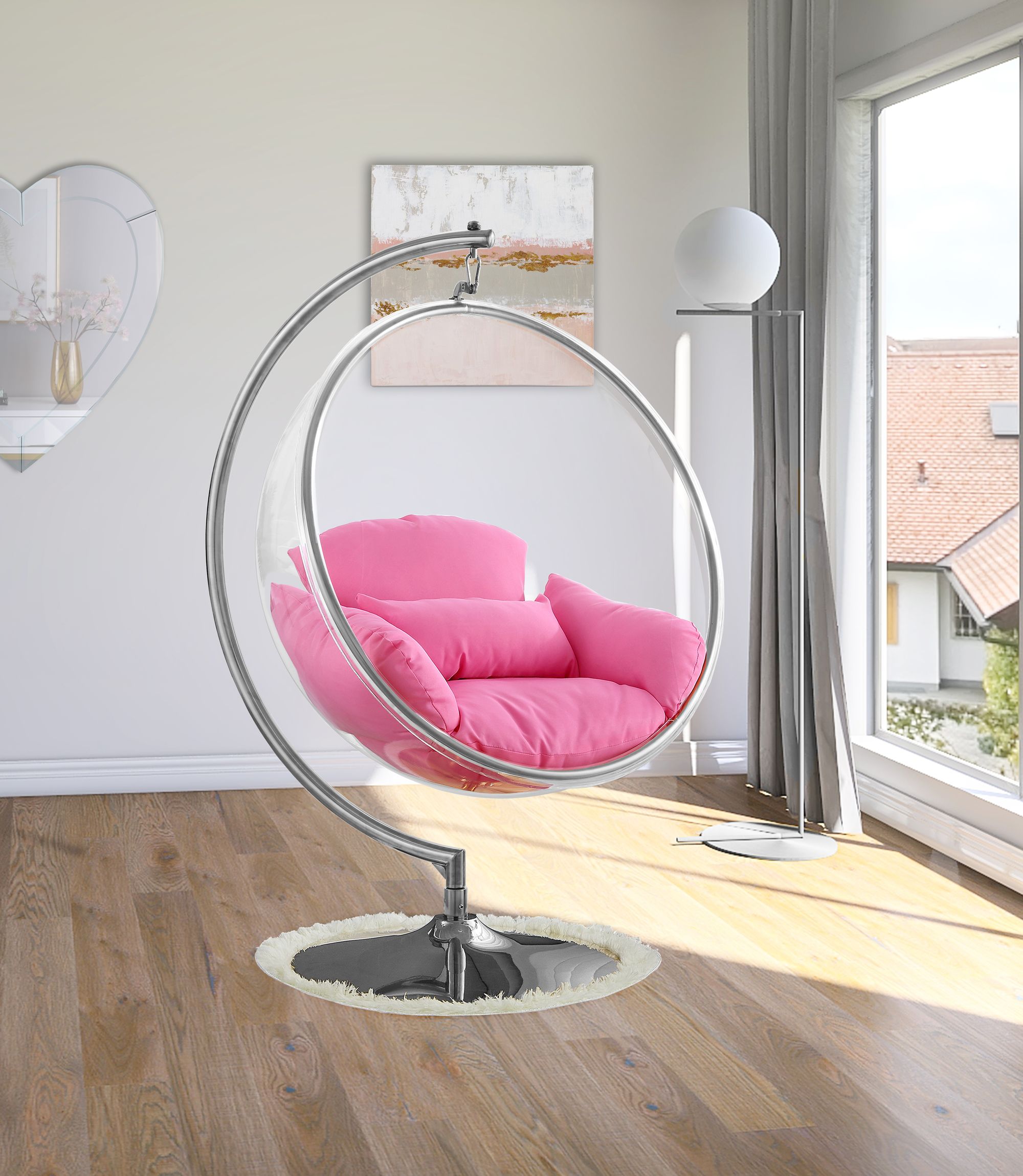 Luna Acrylic Swing Bubble Accent Chair with Chrome Metal Base