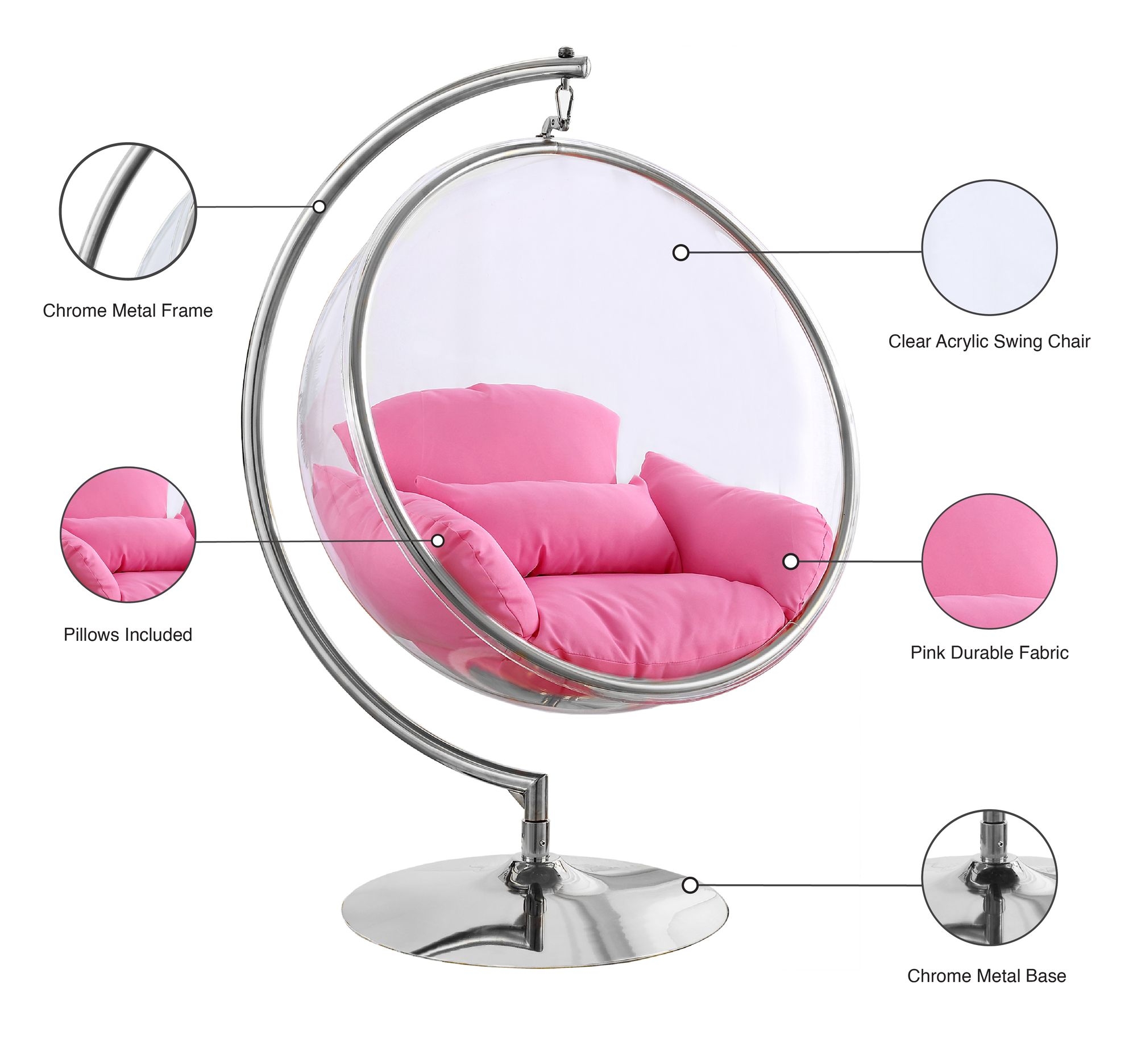 Luna Acrylic Swing Bubble Accent Chair with Metal Base